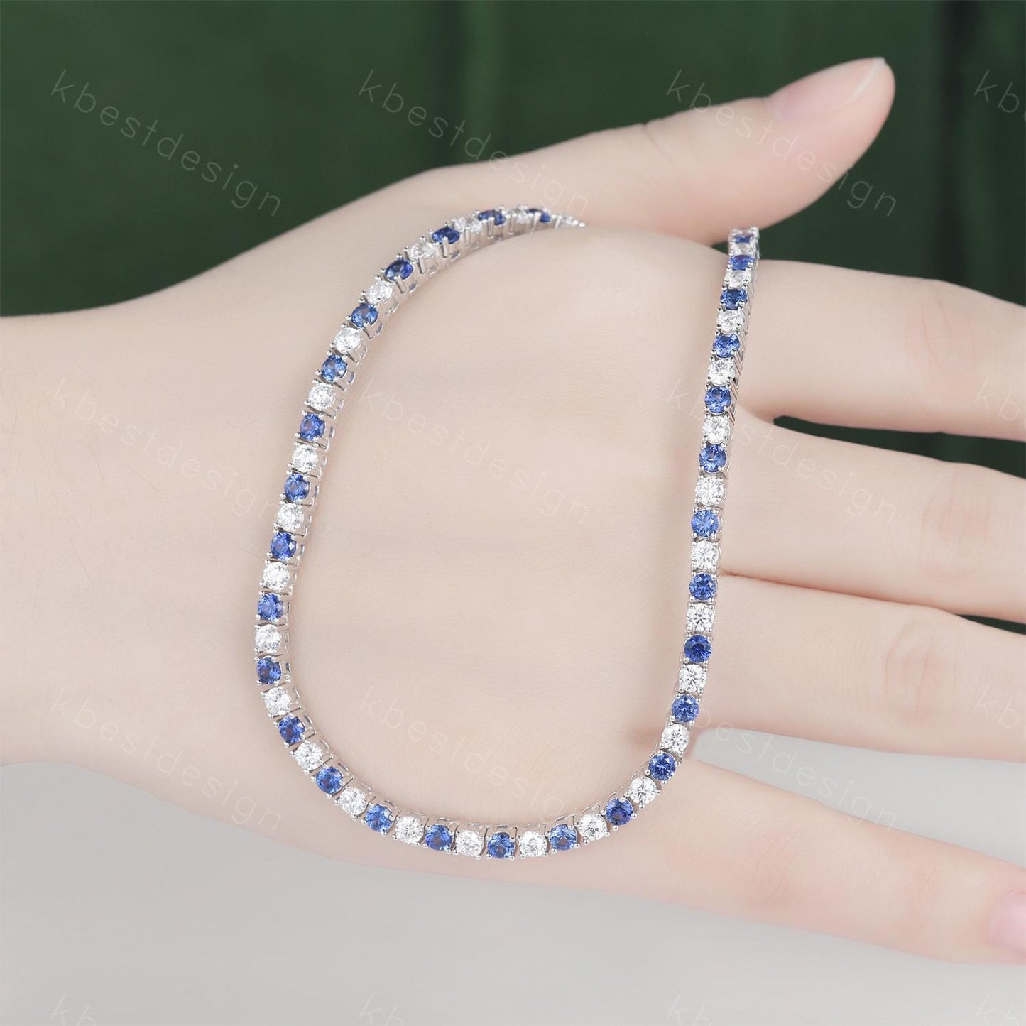 Unique Blue Sapphire Diamond Tennis Necklace Sterling Silver VVS 3mm Tennis Necklace for Women Vintage Statement Necklace Anniversary Gift