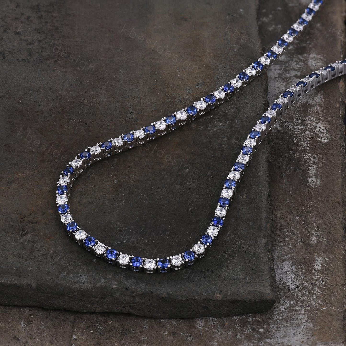 Unique Blue Sapphire Diamond Tennis Necklace Sterling Silver VVS 3mm Tennis Necklace for Women Vintage Statement Necklace Anniversary Gift