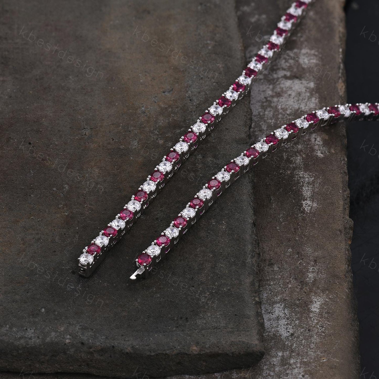 Ruby and Diamond Tennis Necklace Sterling Silver VVS 3mm Tennis Necklace for Women Vintage Statement Necklace July Stone Anniversary Gift