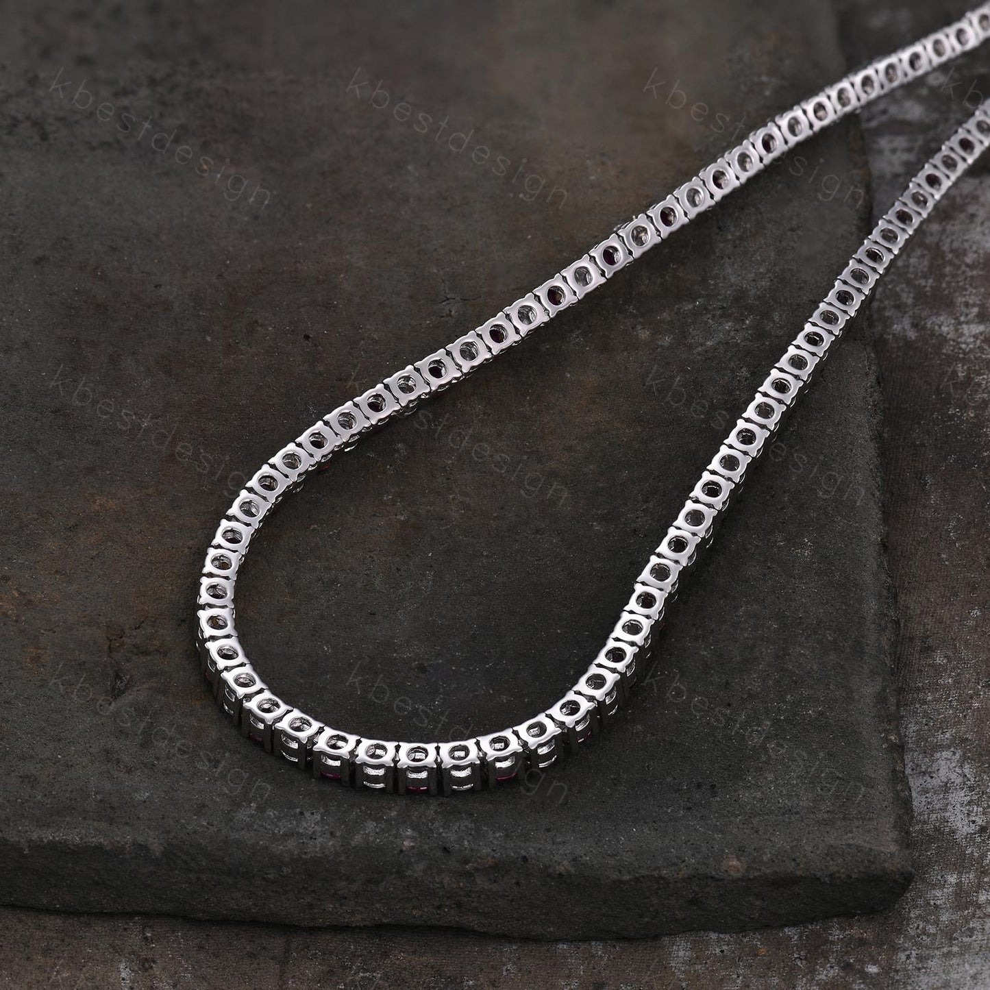 Ruby and Diamond Tennis Necklace Sterling Silver VVS 3mm Tennis Necklace for Women Vintage Statement Necklace July Stone Anniversary Gift
