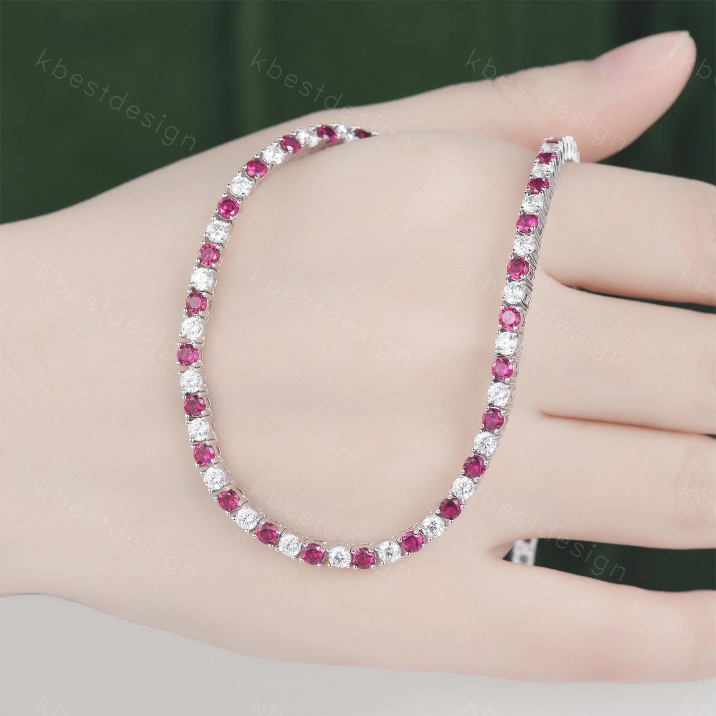 Ruby and Diamond Tennis Necklace Sterling Silver VVS 3mm Tennis Necklace for Women Vintage Statement Necklace July Stone Anniversary Gift