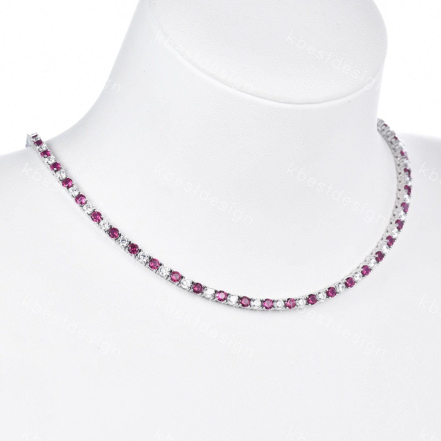 Ruby and Diamond Tennis Necklace Sterling Silver VVS 3mm Tennis Necklace for Women Vintage Statement Necklace July Stone Anniversary Gift