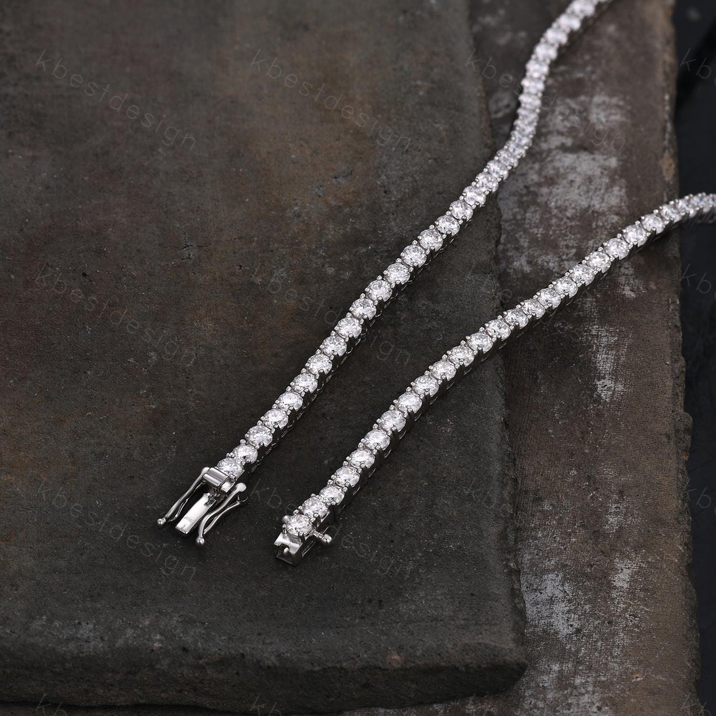3mm Moissanite Tennis Necklace, Vintage Round Cut Necklace for Women, Wedding Jewelry, Dainty Silver Necklace, Sparkling Moissanite Chain