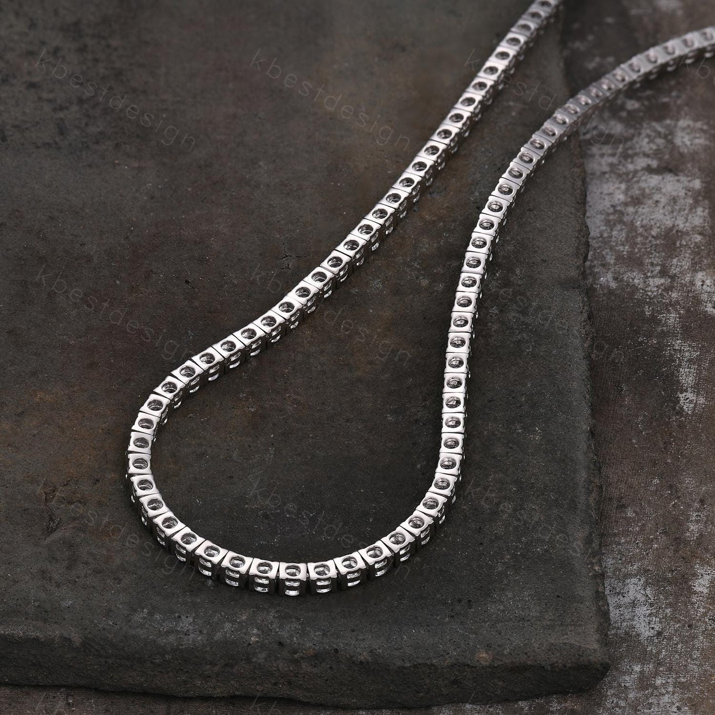 3mm Moissanite Tennis Necklace, Vintage Round Cut Necklace for Women, Wedding Jewelry, Dainty Silver Necklace, Sparkling Moissanite Chain