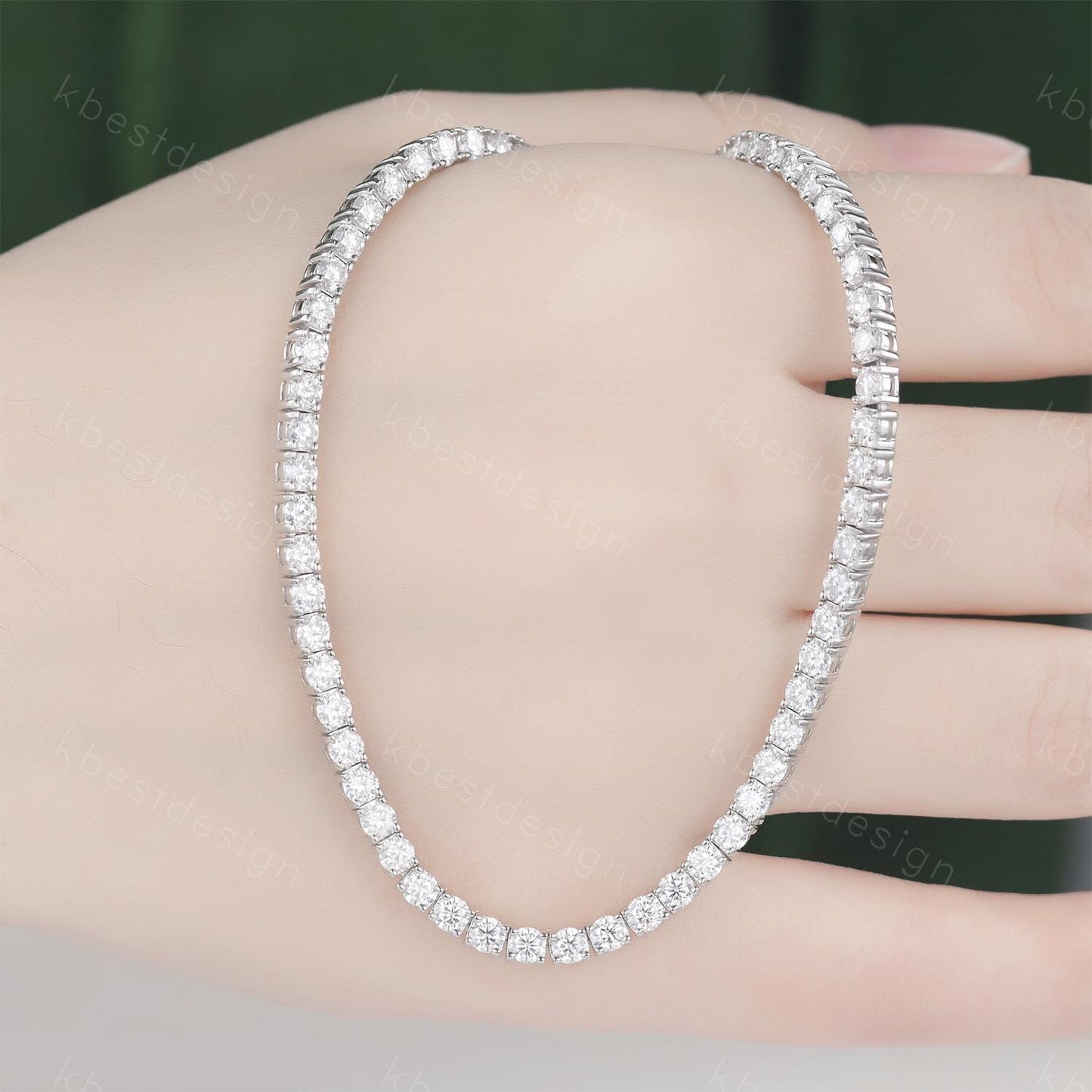 3mm Moissanite Tennis Necklace, Vintage Round Cut Necklace for Women, Wedding Jewelry, Dainty Silver Necklace, Sparkling Moissanite Chain