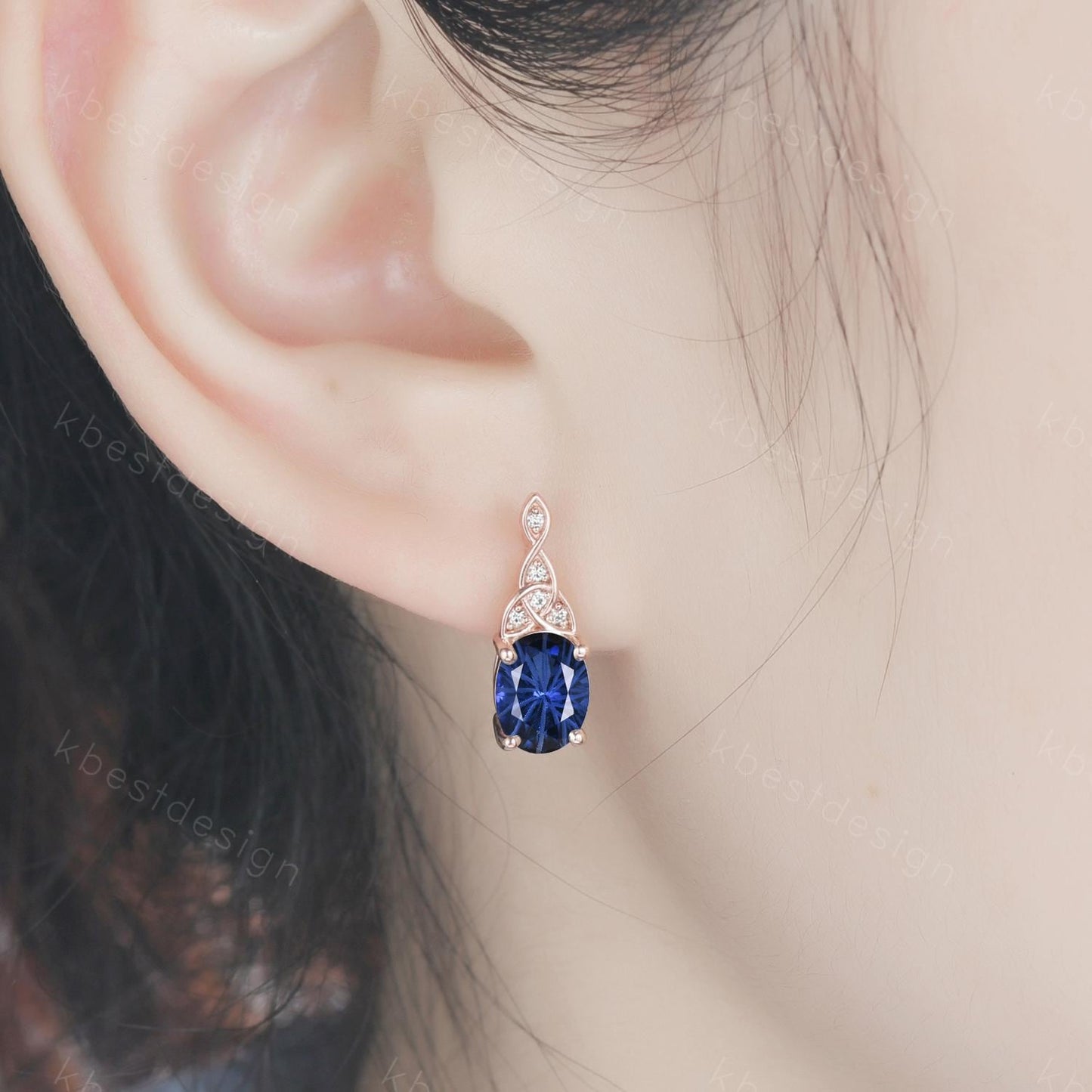 Star fireworks earrings women Vintage blue sapphire earring studs oval cut earrings rose gold art deco studs anniversary gift for her