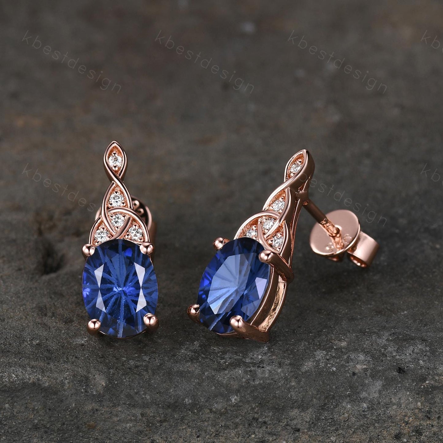 Star fireworks earrings women Vintage blue sapphire earring studs oval cut earrings rose gold art deco studs anniversary gift for her