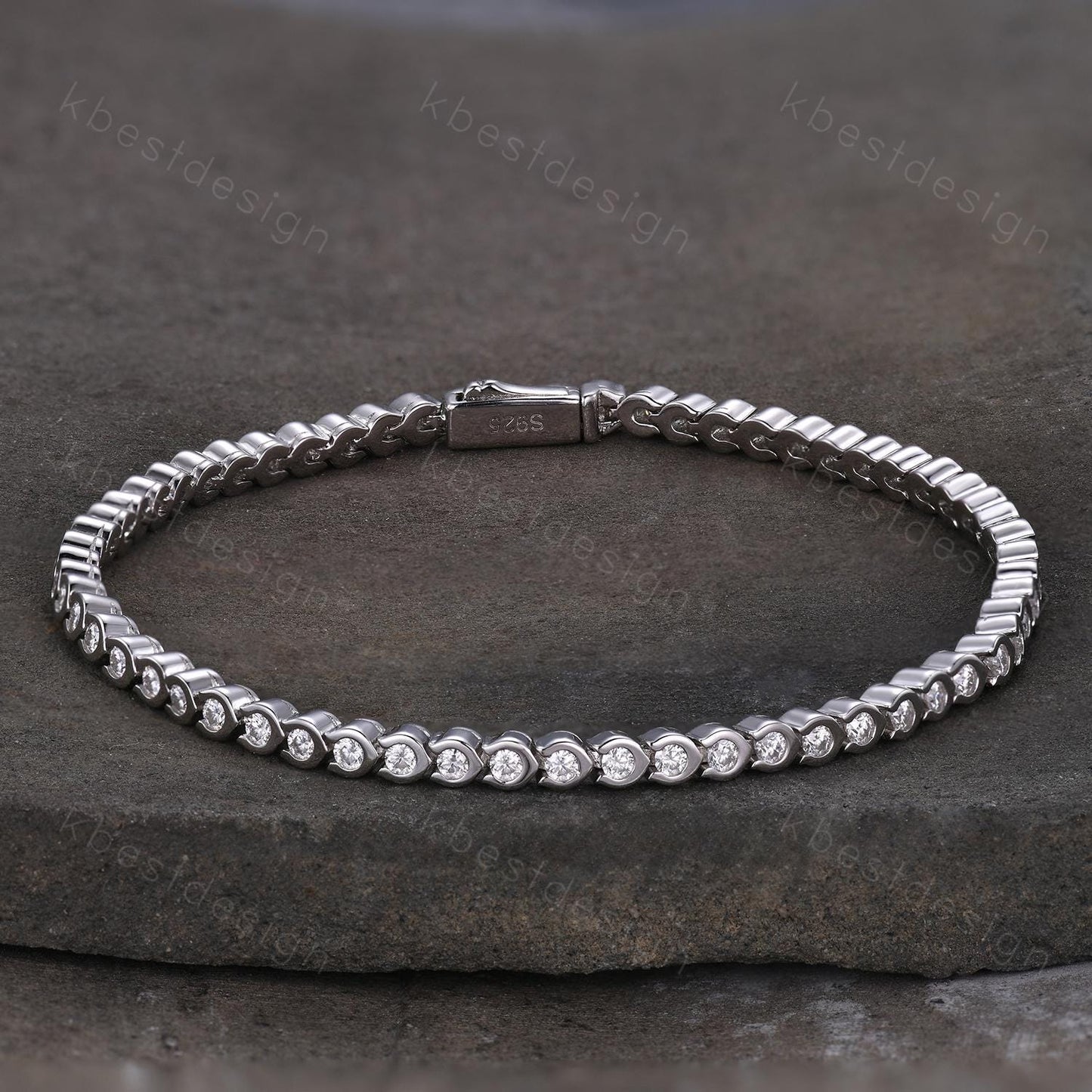 Dainty Colorless Moissanite Bracelet Unique Bezel setting Moissanite Tennis Bracelet Rose Gold Bracelet For Women Bridal Anniversary Gift