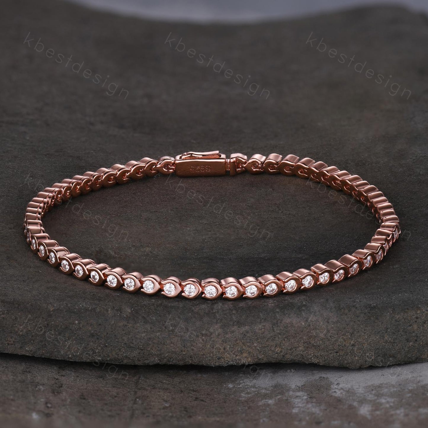 Dainty Colorless Moissanite Bracelet Unique Bezel setting Moissanite Tennis Bracelet Rose Gold Bracelet For Women Bridal Anniversary Gift
