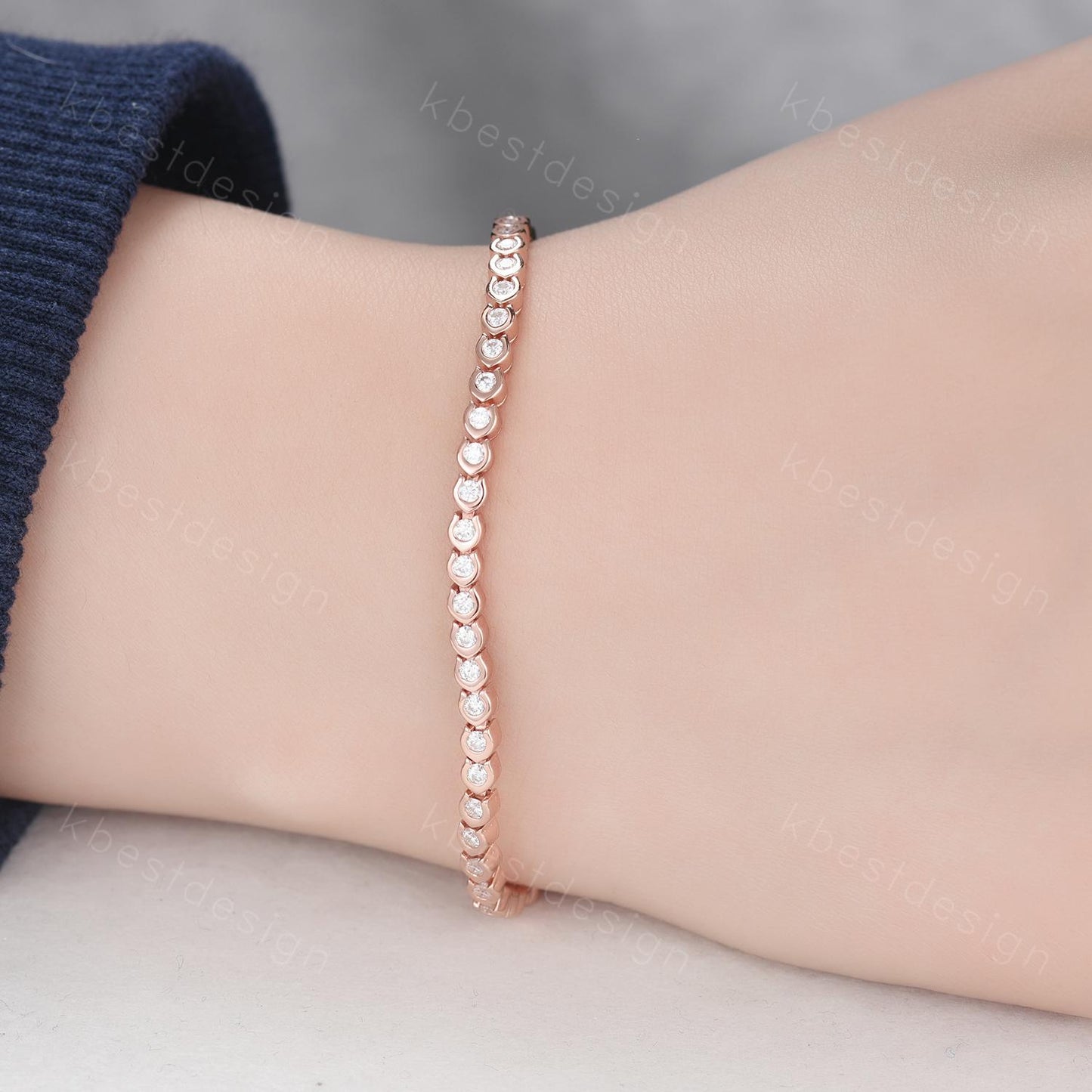 Dainty Colorless Moissanite Bracelet Unique Bezel setting Moissanite Tennis Bracelet Rose Gold Bracelet For Women Bridal Anniversary Gift