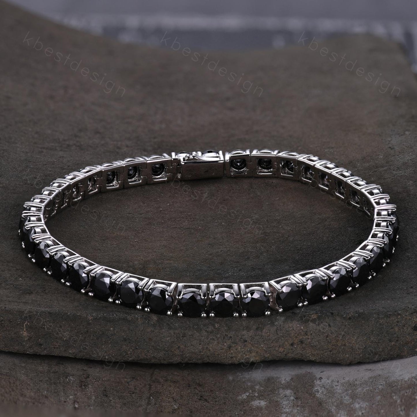 Unique 5mm Black Moissanite Tennis Bracelet, Eternity Round Cut Bracelet for Women, Moissanite Wedding Jewelry, Boho Silver Bracelet