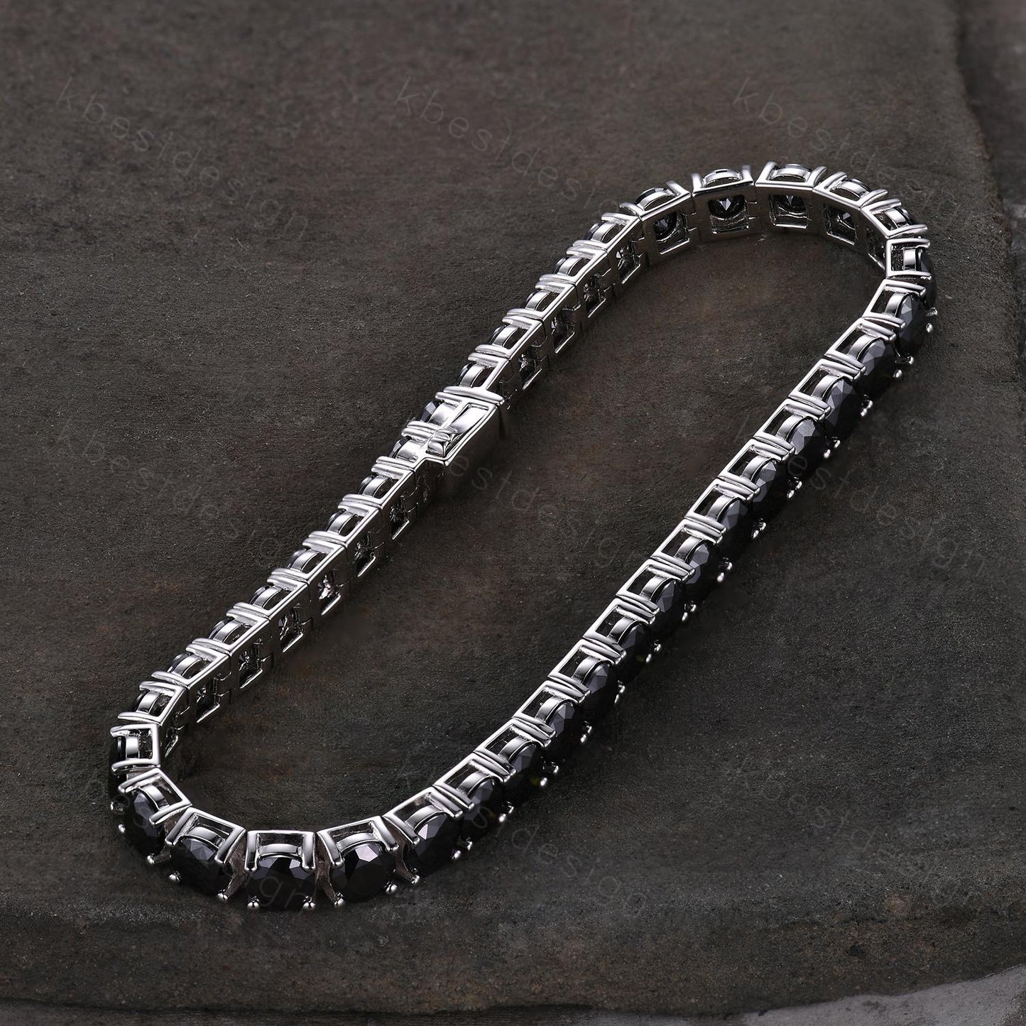 Unique 5mm Black Moissanite Tennis Bracelet, Eternity Round Cut Bracelet for Women, Moissanite Wedding Jewelry, Boho Silver Bracelet