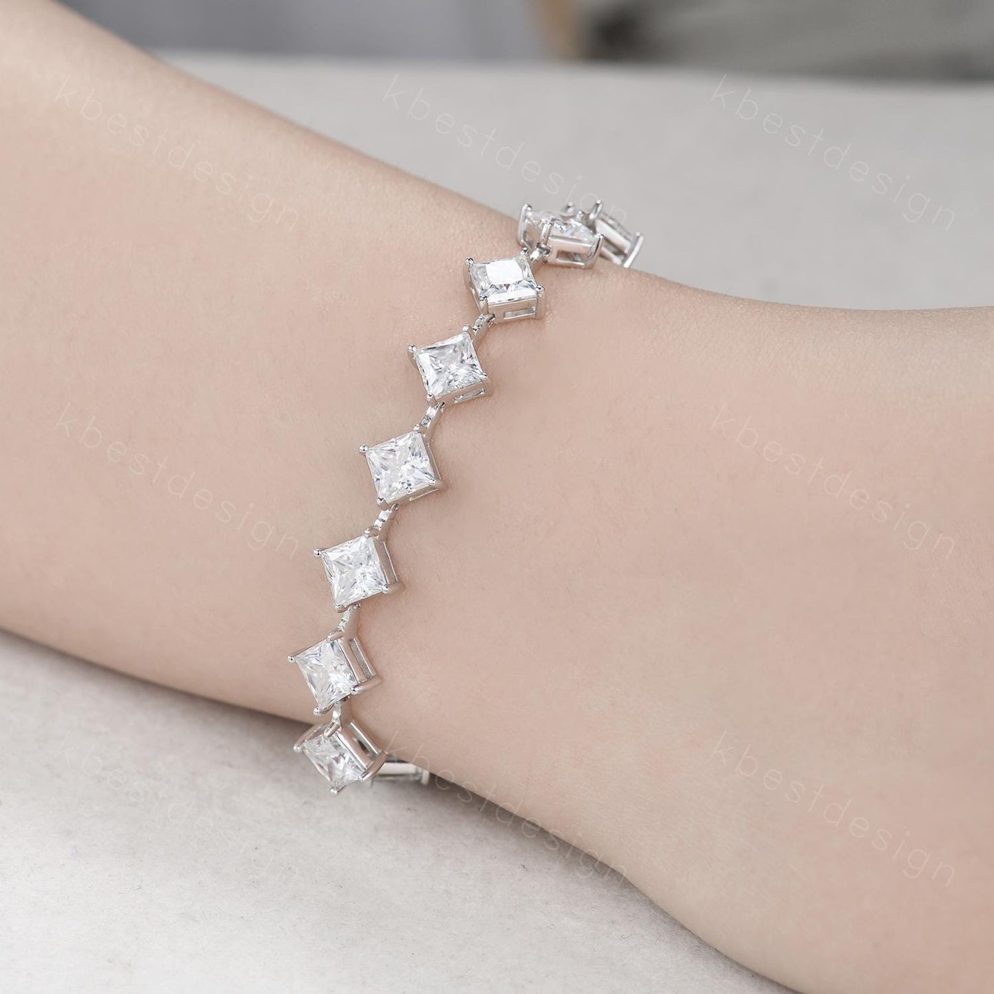 5mm Princess Cut Moissanite Tennis Bracelet 925 Sterling Silver Bracelet for Women Bridal Wedding Jewelry Sparkling Gift for Her