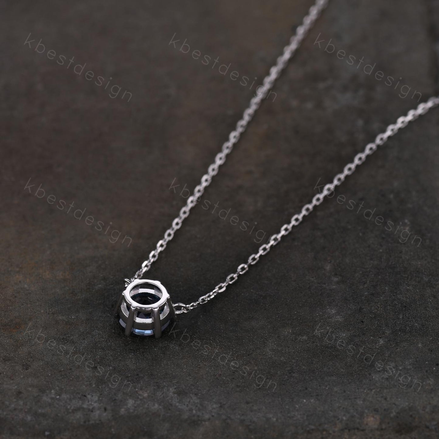 7mm Round Cut Alexandrite Necklace Sterling Silver Solitaire Alexandrite Pendant for Women Unique Vintage Personalized Anniversary Necklace