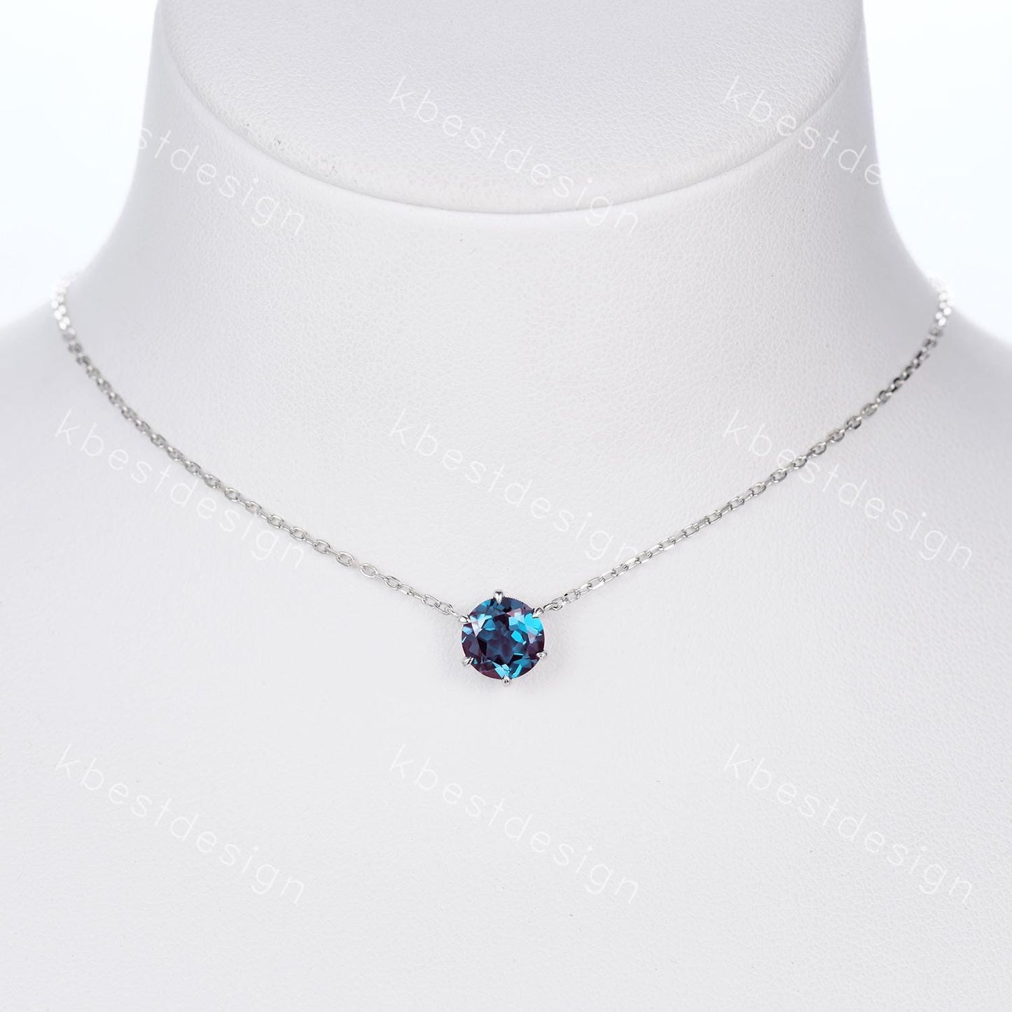7mm Round Cut Alexandrite Necklace Sterling Silver Solitaire Alexandrite Pendant for Women Unique Vintage Personalized Anniversary Necklace