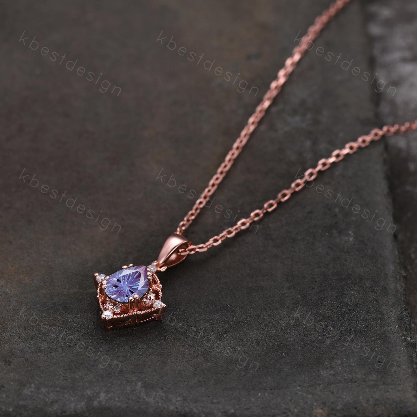 Vintage firework alexandrite necklace rose gold necklace art deco Personalized pendant for women unique moissanite promise anniversary gift