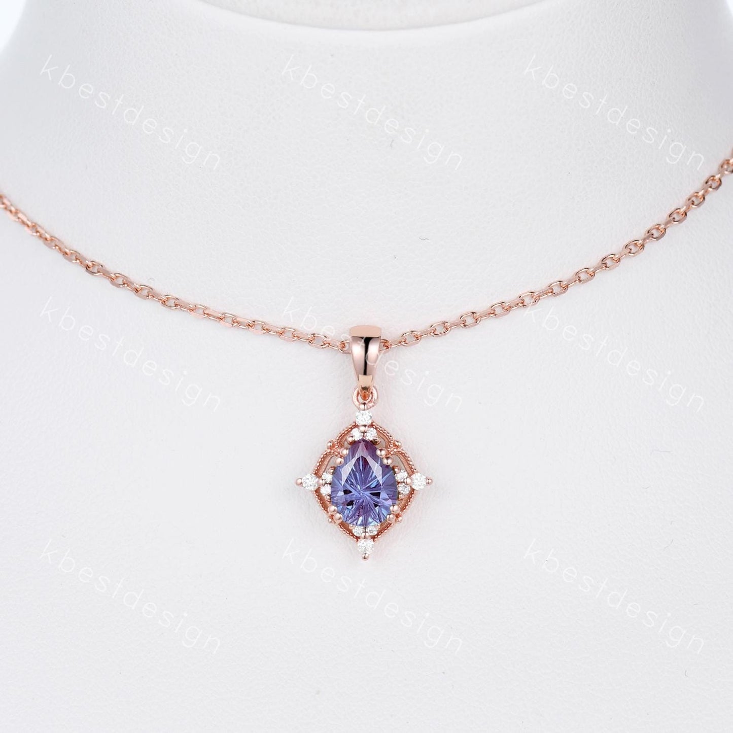 Vintage firework alexandrite necklace rose gold necklace art deco Personalized pendant for women unique moissanite promise anniversary gift