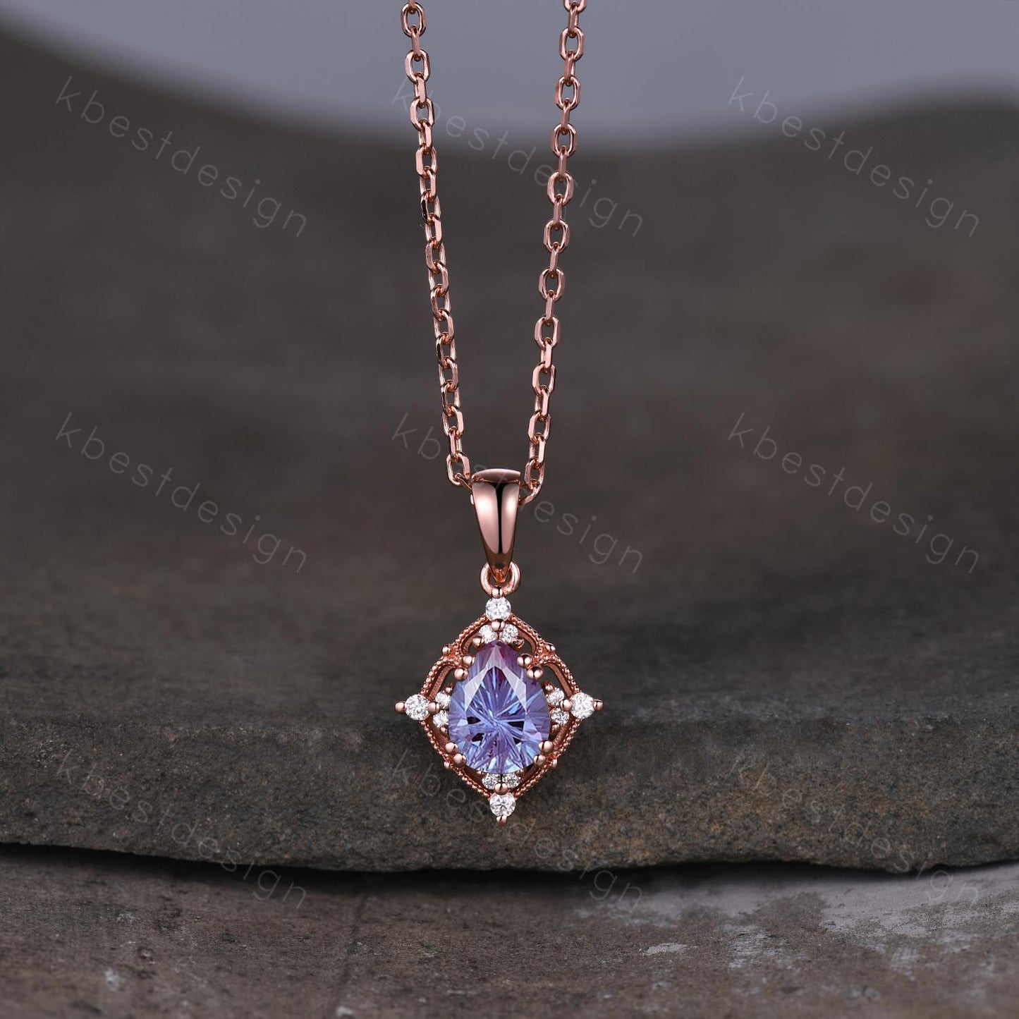 Vintage firework alexandrite necklace rose gold necklace art deco Personalized pendant for women unique moissanite promise anniversary gift
