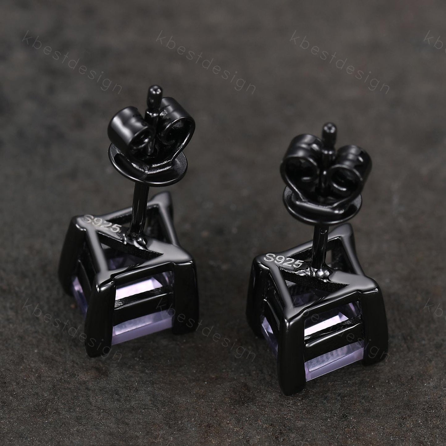 Natural ametyst stud earrings, rhombus cut earring studs, black gold studs best friend gift minimalist, tiny studs, anniversary gift for her
