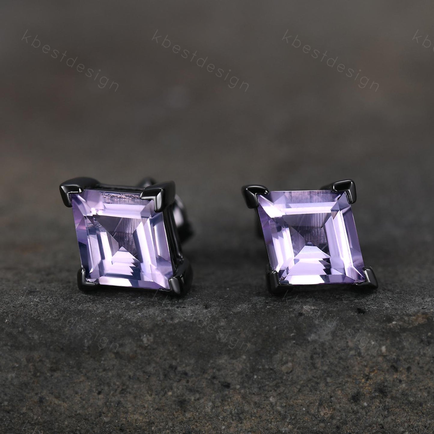 Natural ametyst stud earrings, rhombus cut earring studs, black gold studs best friend gift minimalist, tiny studs, anniversary gift for her