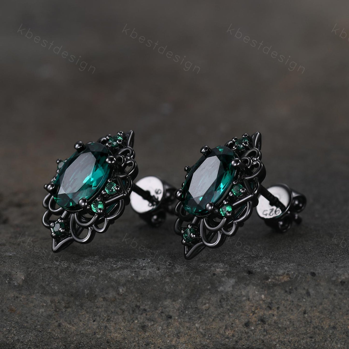 Antique emerald earrings women black gold earring studs oval cut emerald earrings art deco May birthstone studs anniversary gift for her