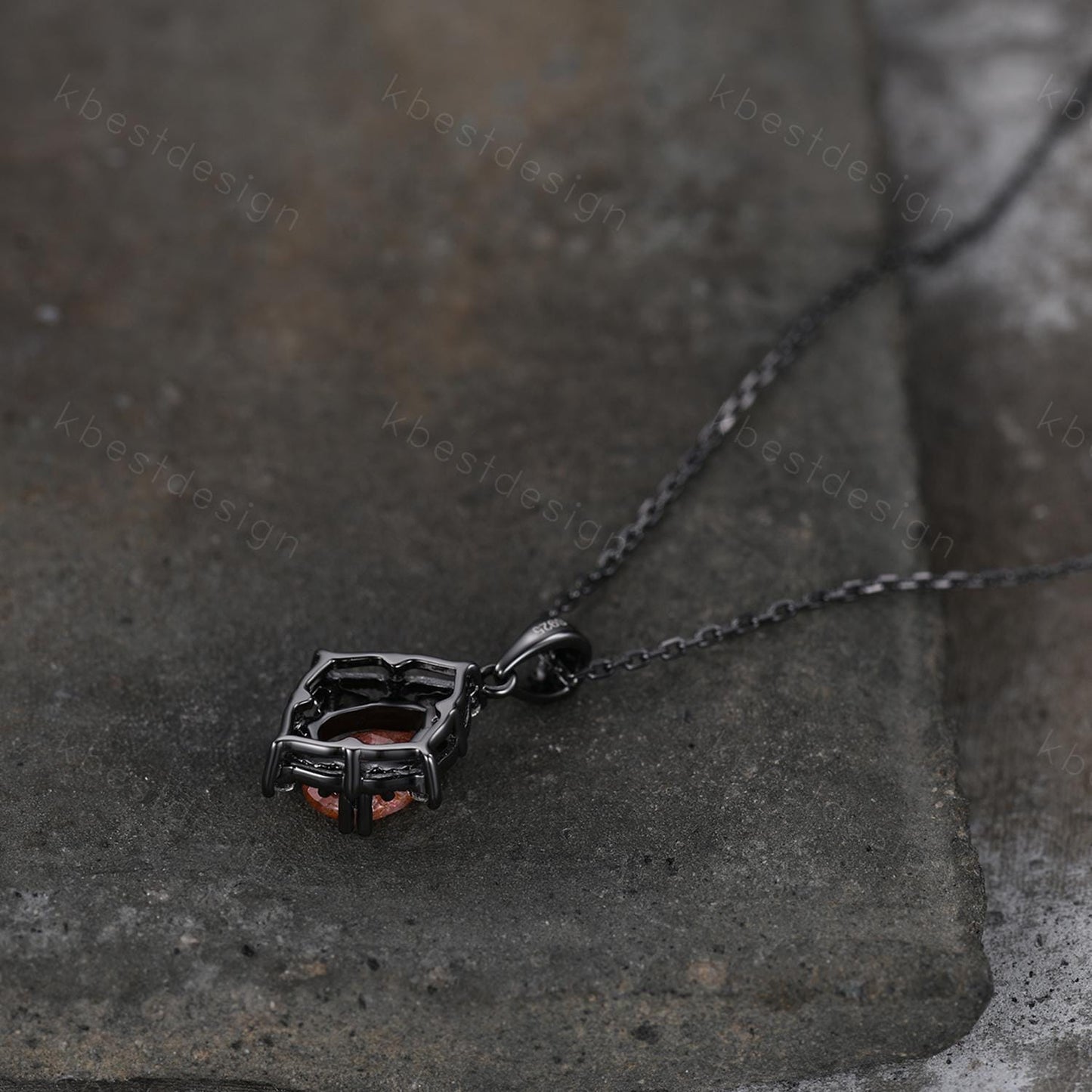 Pear cut Sunstone Necklace Antique Art Deco Moissanite Pendant Necklace Gothic Black Gold Necklace for Women Birthday/Promise Gift for Her