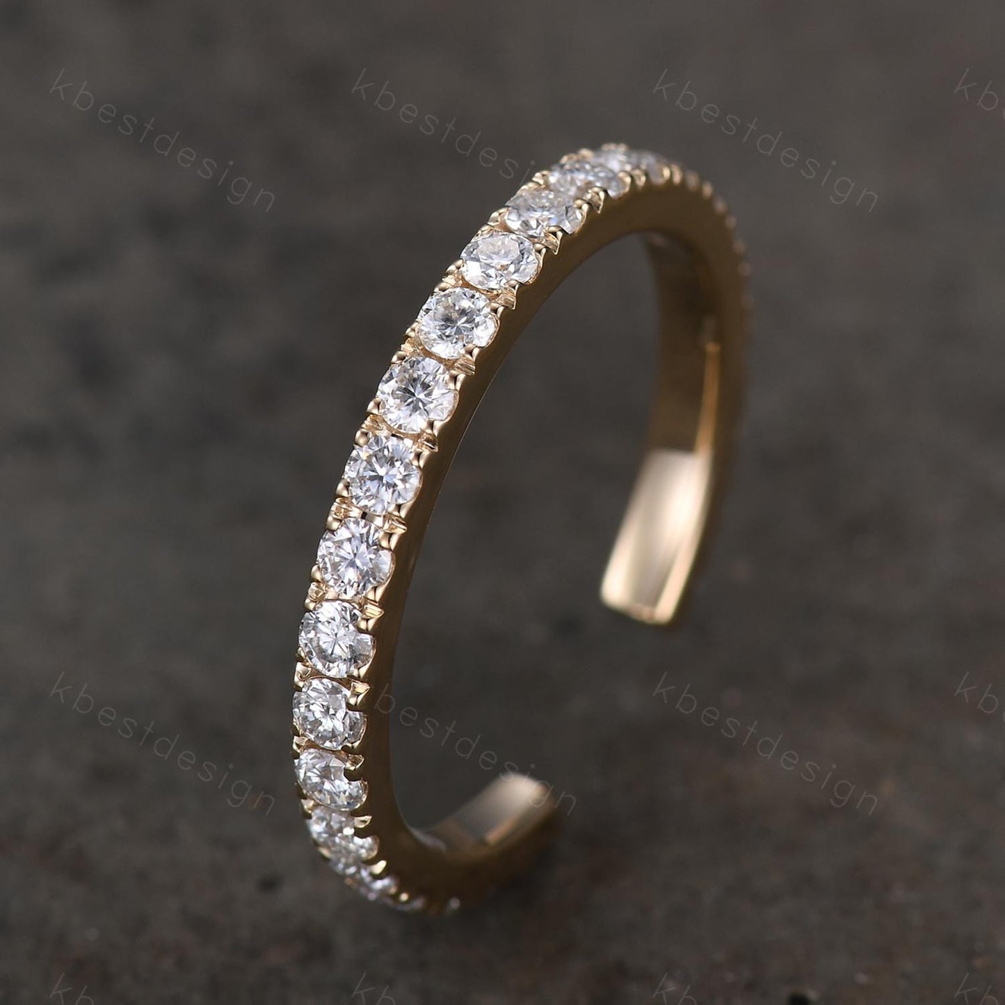Open Gap Band 2mm Moissanite Wedding Band Eternity Stacking Band Colorless Moissanite Ring Women Matching Band Promise Anniversary Ring