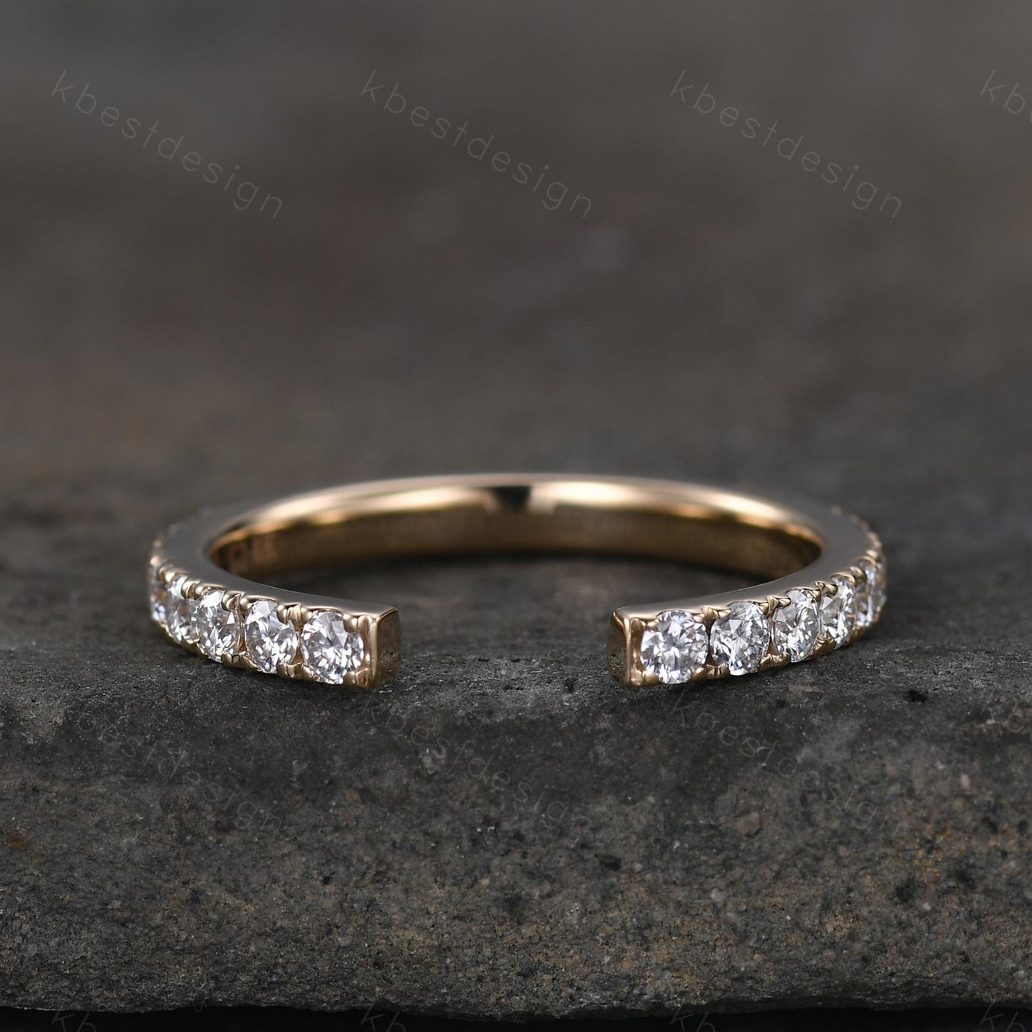 Open Gap Band 2mm Moissanite Wedding Band Eternity Stacking Band Colorless Moissanite Ring Women Matching Band Promise Anniversary Ring