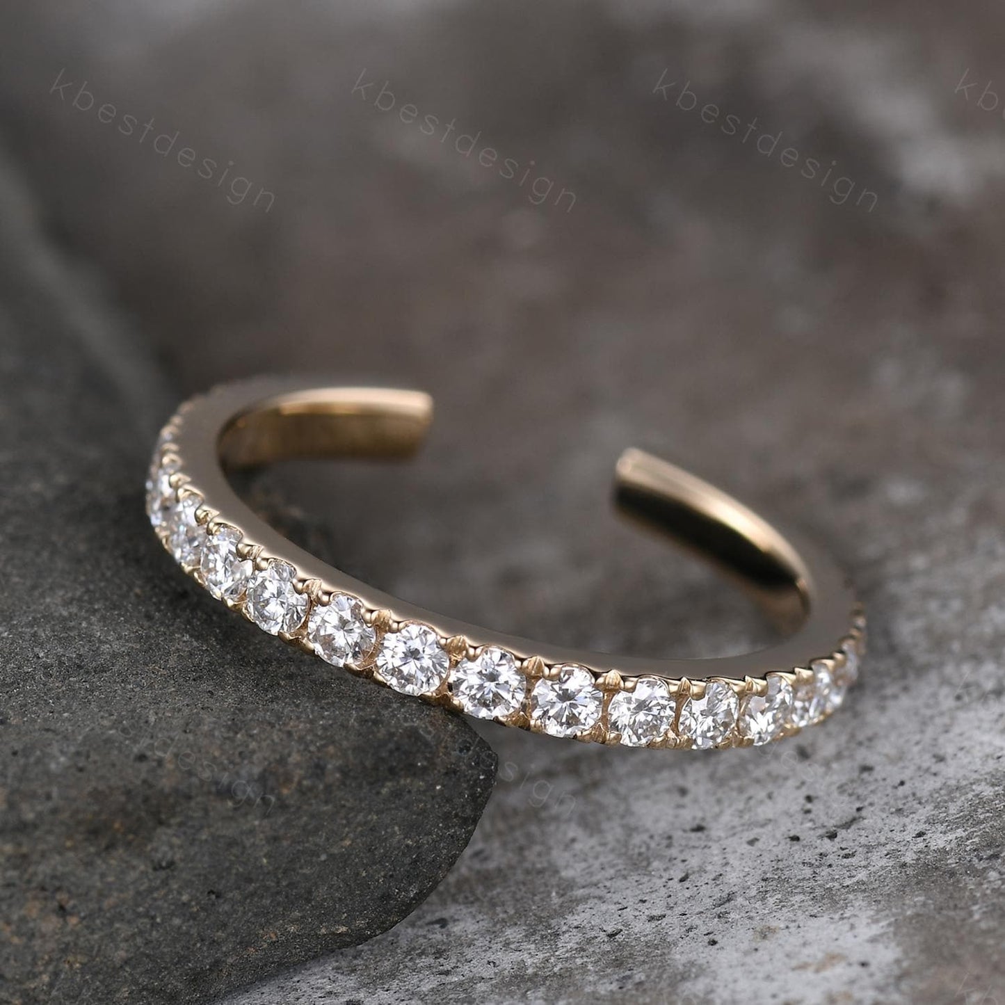 Open Gap Band 2mm Moissanite Wedding Band Eternity Stacking Band Colorless Moissanite Ring Women Matching Band Promise Anniversary Ring