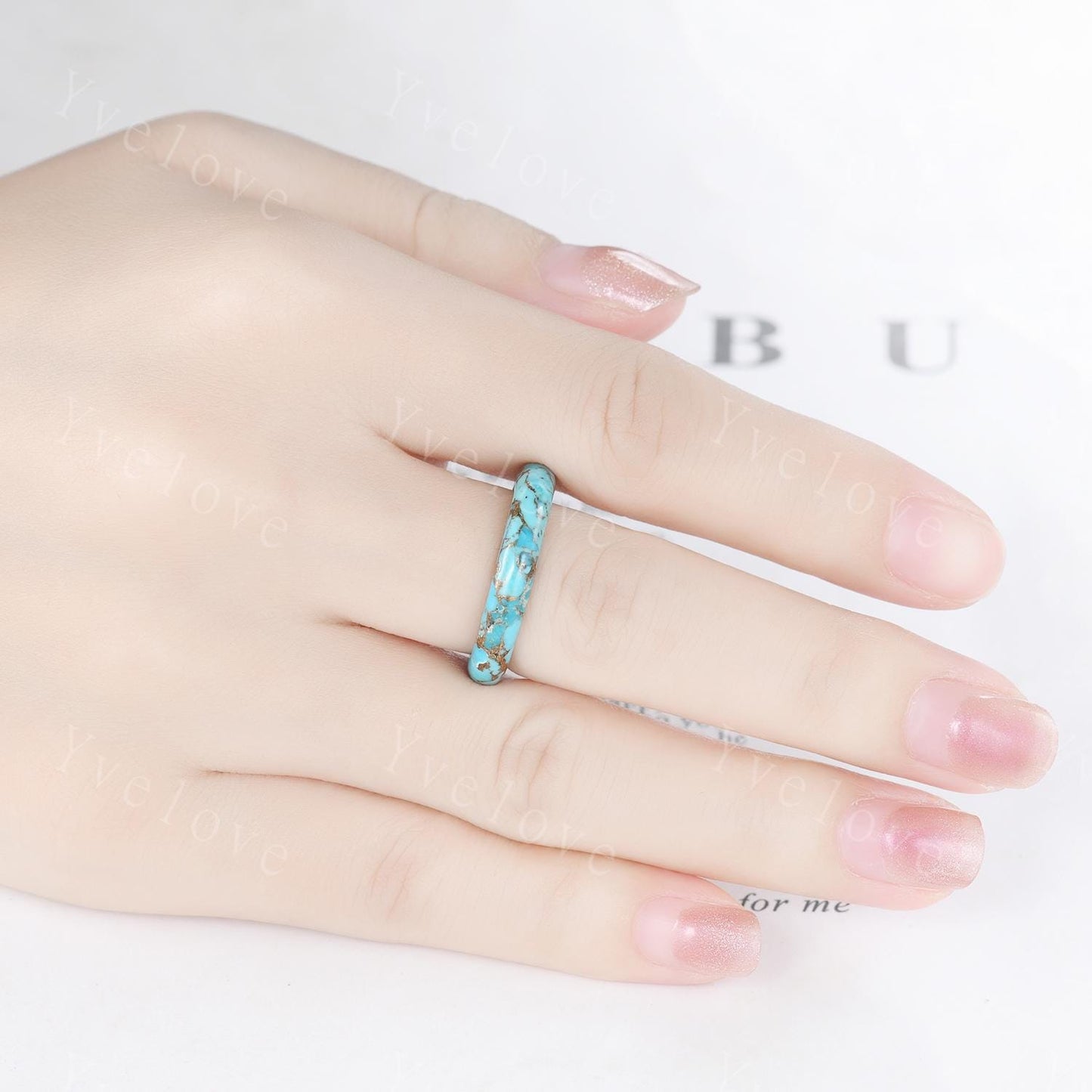 Vintage Blue turquoise wedding band mens turquoise engagement ring full eternity women December birthstone wedding ring gift for him her