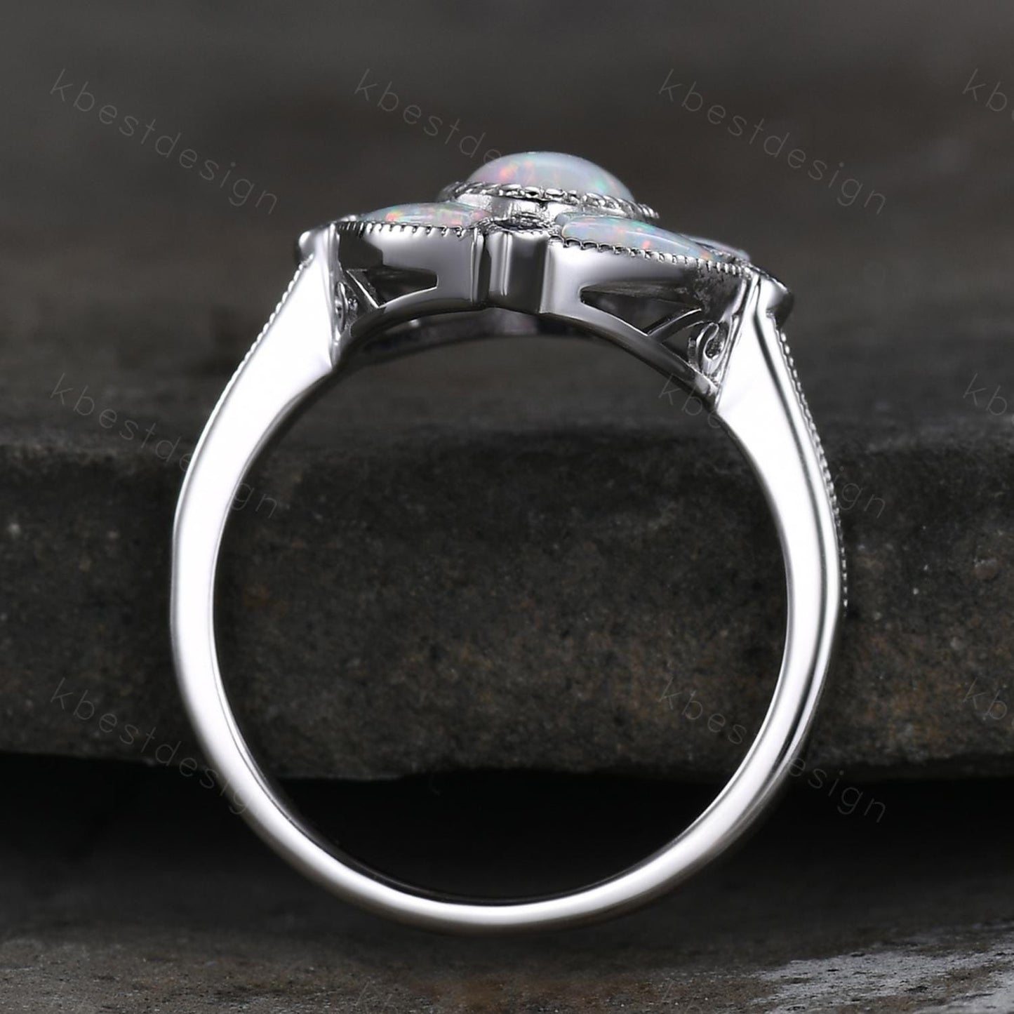Antique White Opal Engagement Ring Sterling Silver Opal Sapphire Halo Engagement Ring Vintage Cocktail Ring October Birthstone Ring Gift