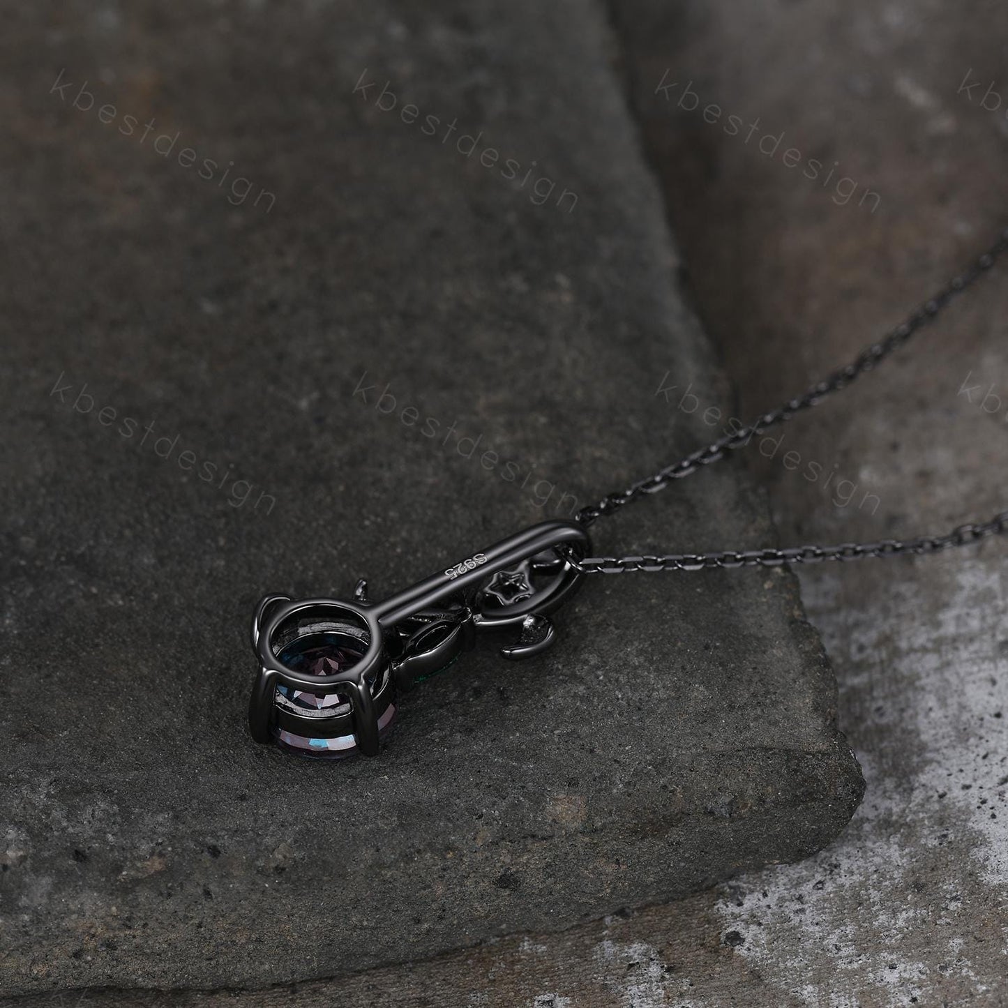 Gothic alexandrite necklace women black gold pendant necklace oval cut pendant art deco alexandrite necklace anniversary gift for her