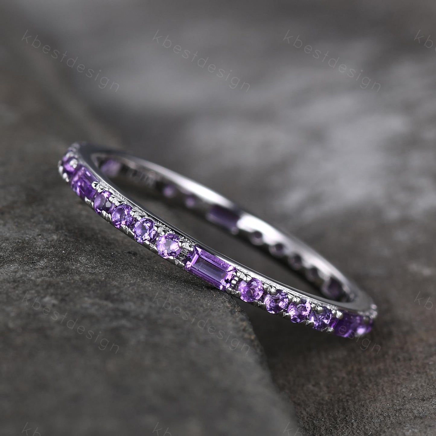 Baguette cut Amethyst Wedding Band Full Eternity Stacking Band Purple Amethyst Ring Women Matching Band Promise Anniversary Ring Gift