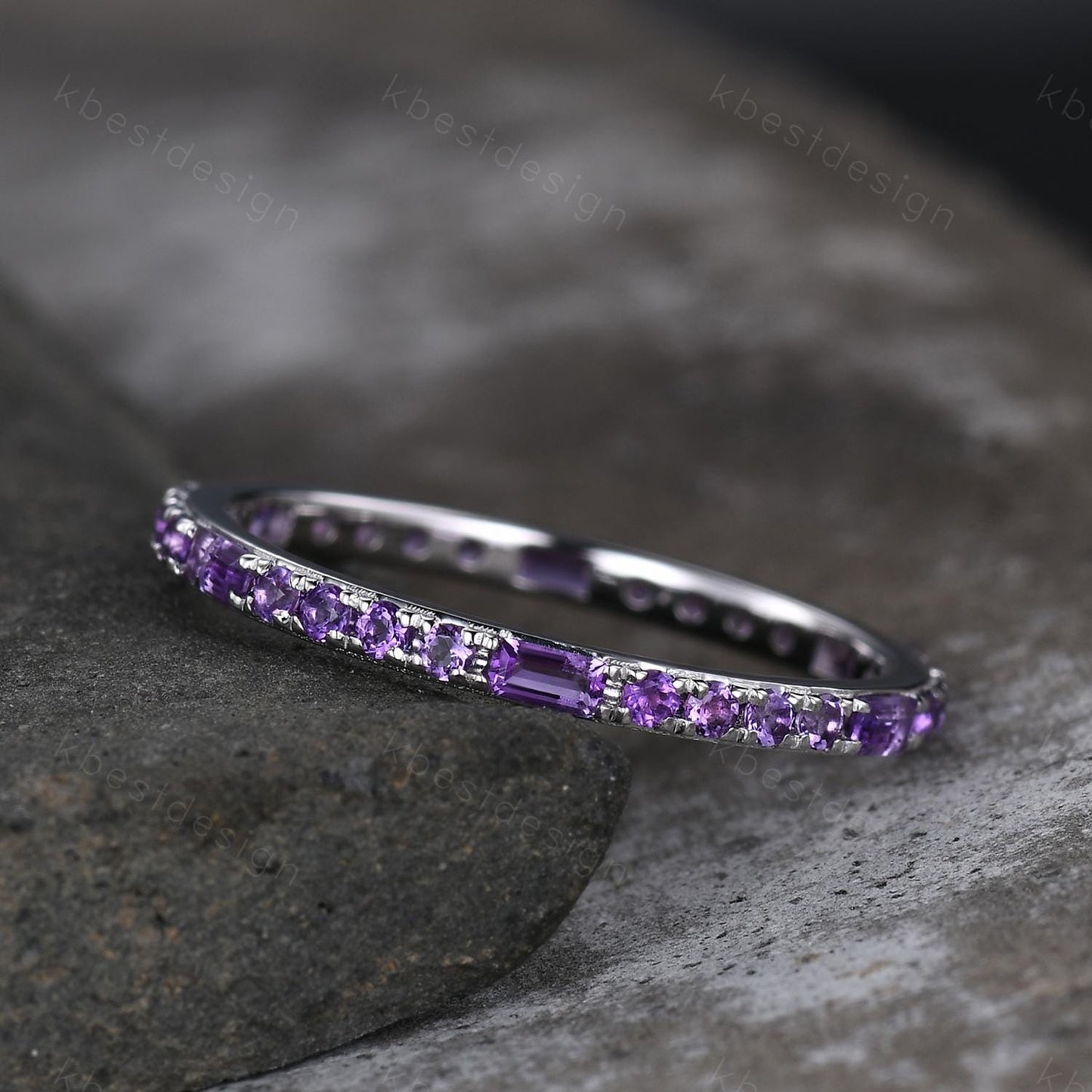 Baguette cut Amethyst Wedding Band Full Eternity Stacking Band Purple Amethyst Ring Women Matching Band Promise Anniversary Ring Gift