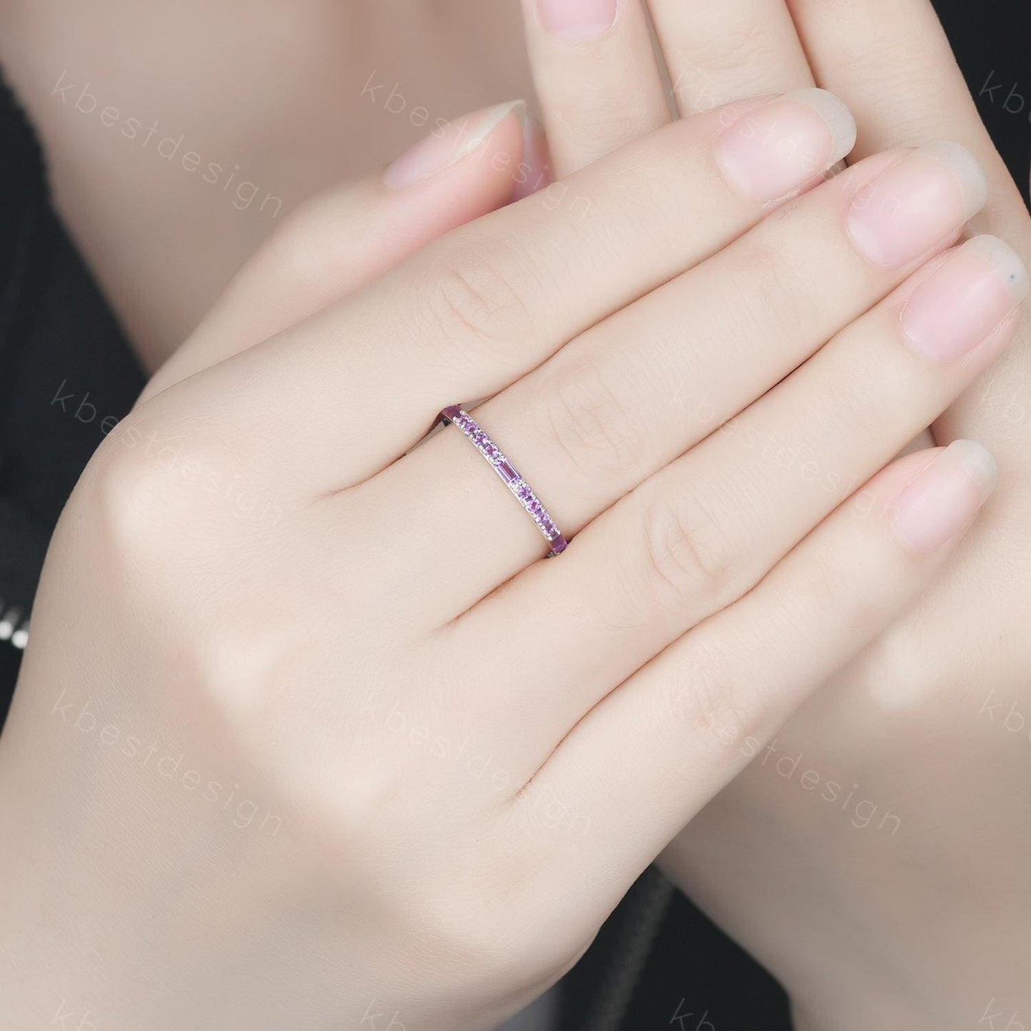 Baguette cut Amethyst Wedding Band Full Eternity Stacking Band Purple Amethyst Ring Women Matching Band Promise Anniversary Ring Gift