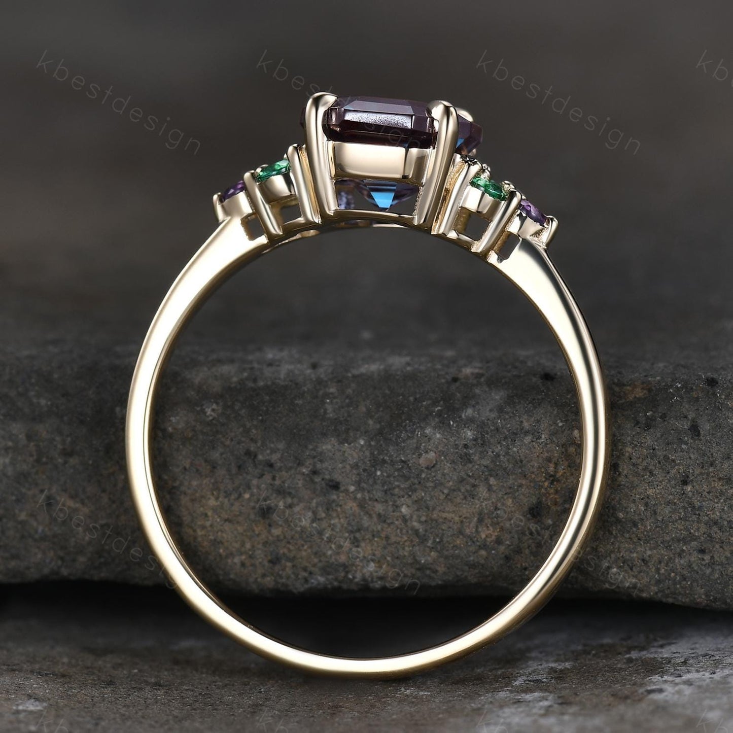 Vintage octagon cut Alexandrite engagement ring solid 14k gold ring emerald cluster ring unique wedding ring women anniversary ring gift