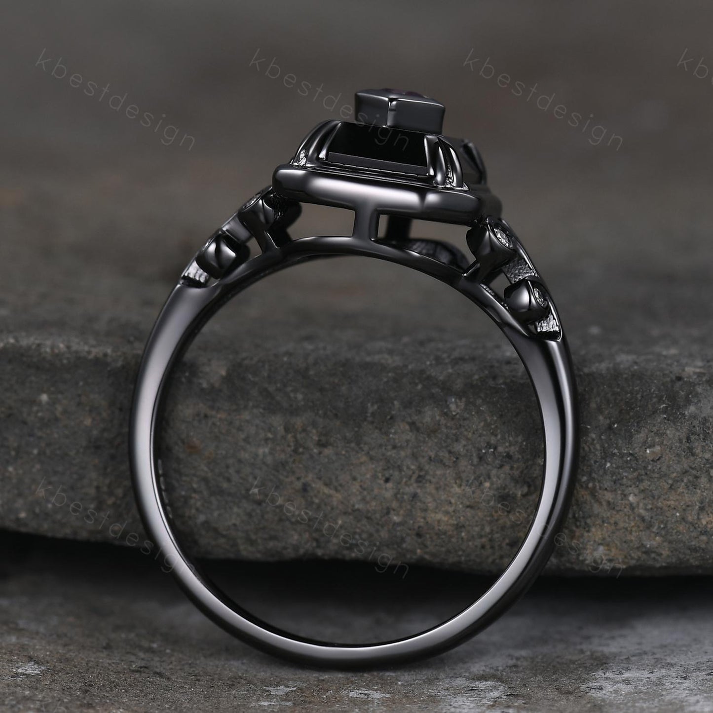 Emerald Cut Black Onyx engagement ring Antique Black Gold Ring For Women Art Deco Alexandrite Gemstone Ring Vintage Bridal Statement Ring
