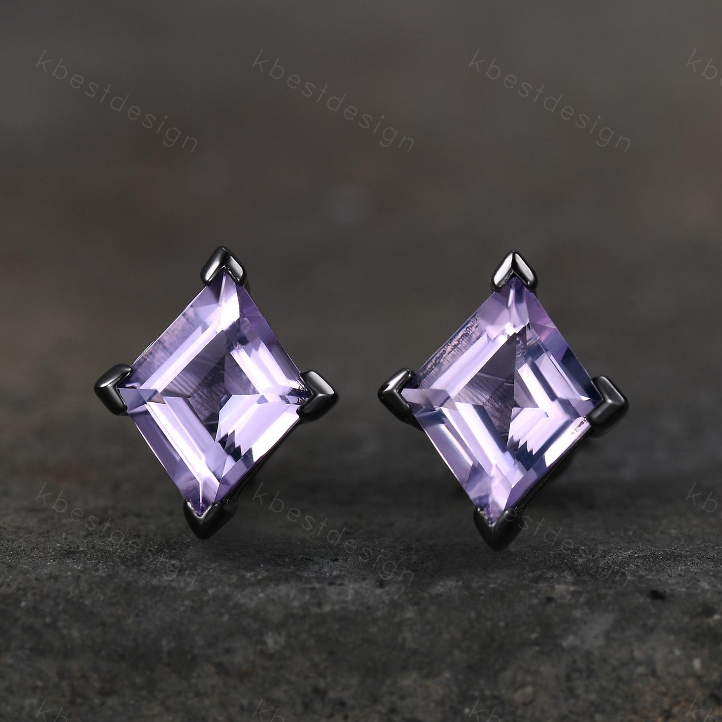 Natural ametyst stud earrings, rhombus cut earring studs, black gold studs best friend gift minimalist, tiny studs, anniversary gift for her