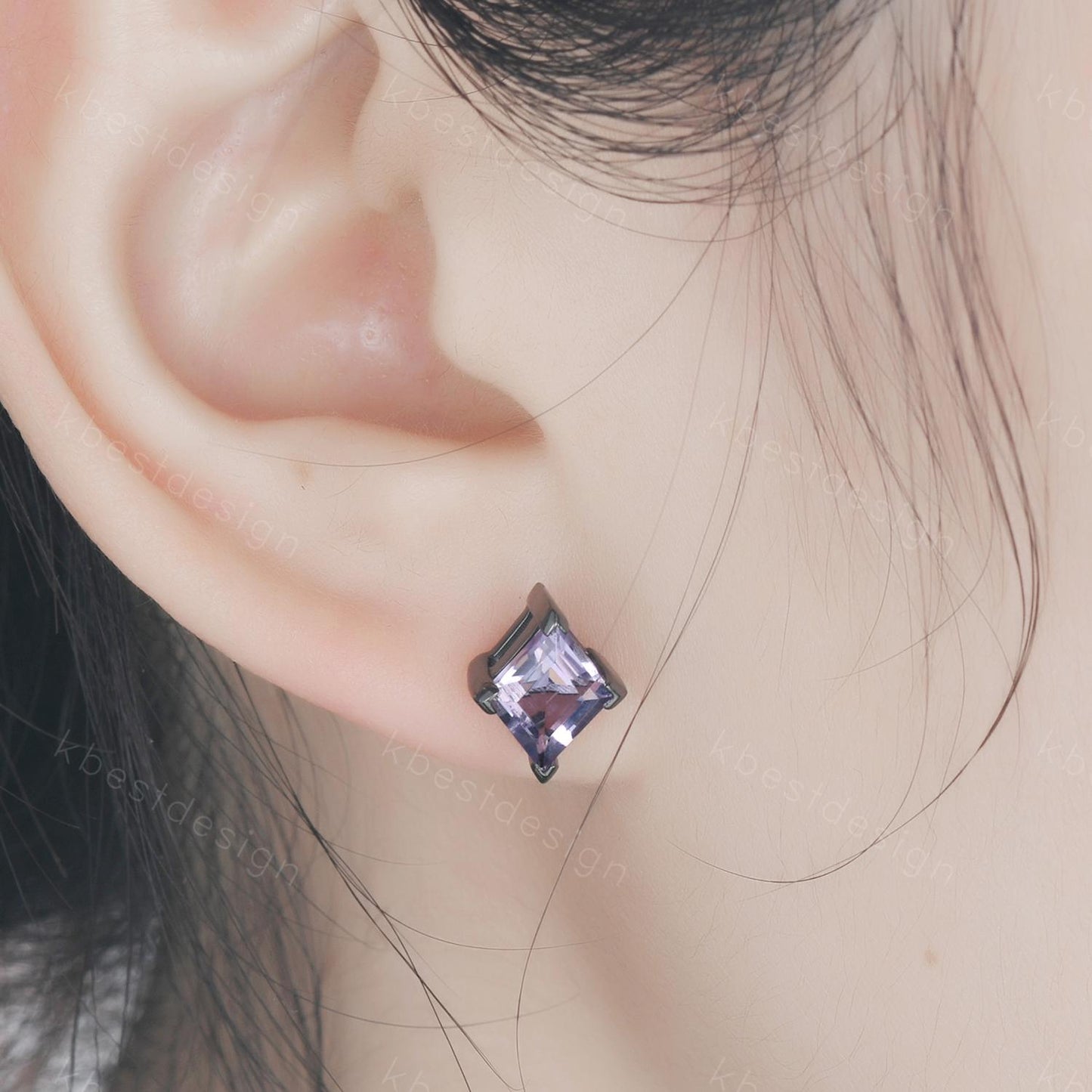 Natural ametyst stud earrings, rhombus cut earring studs, black gold studs best friend gift minimalist, tiny studs, anniversary gift for her