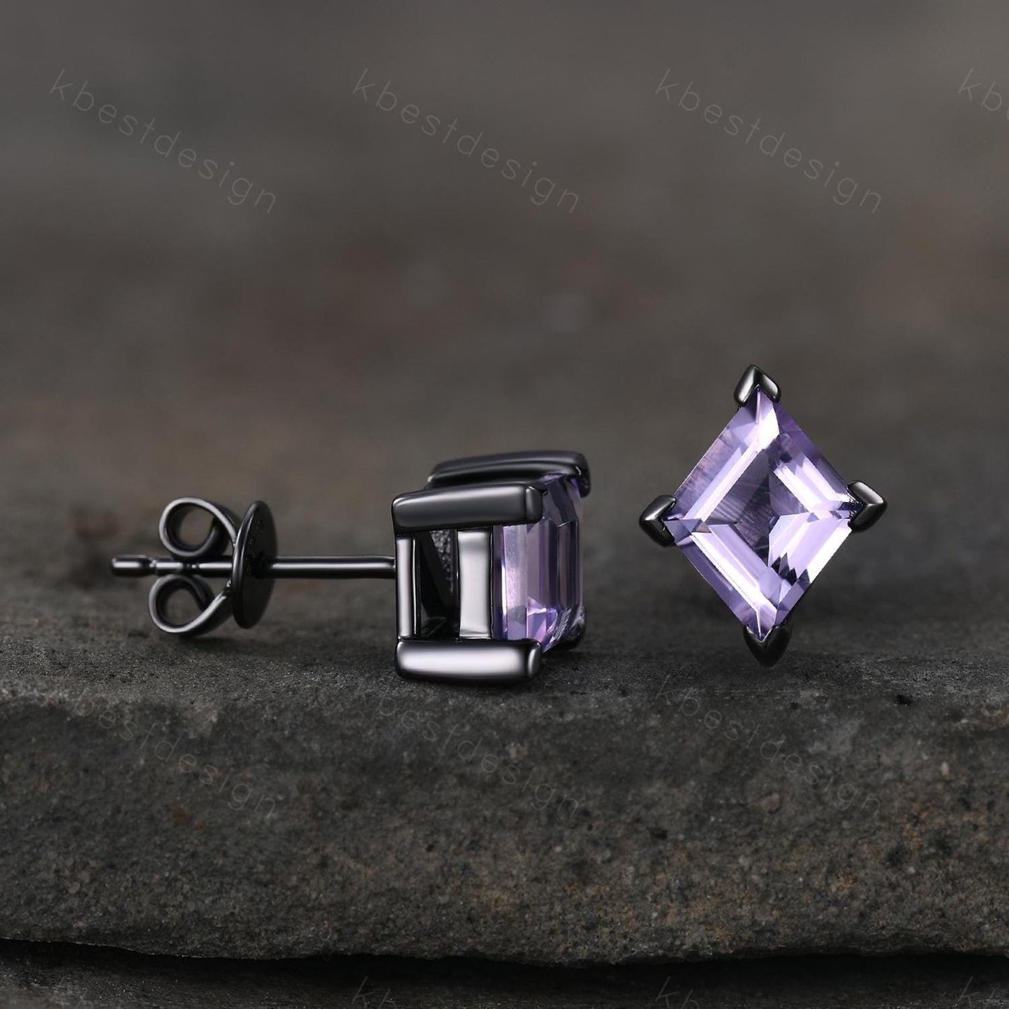 Natural ametyst stud earrings, rhombus cut earring studs, black gold studs best friend gift minimalist, tiny studs, anniversary gift for her