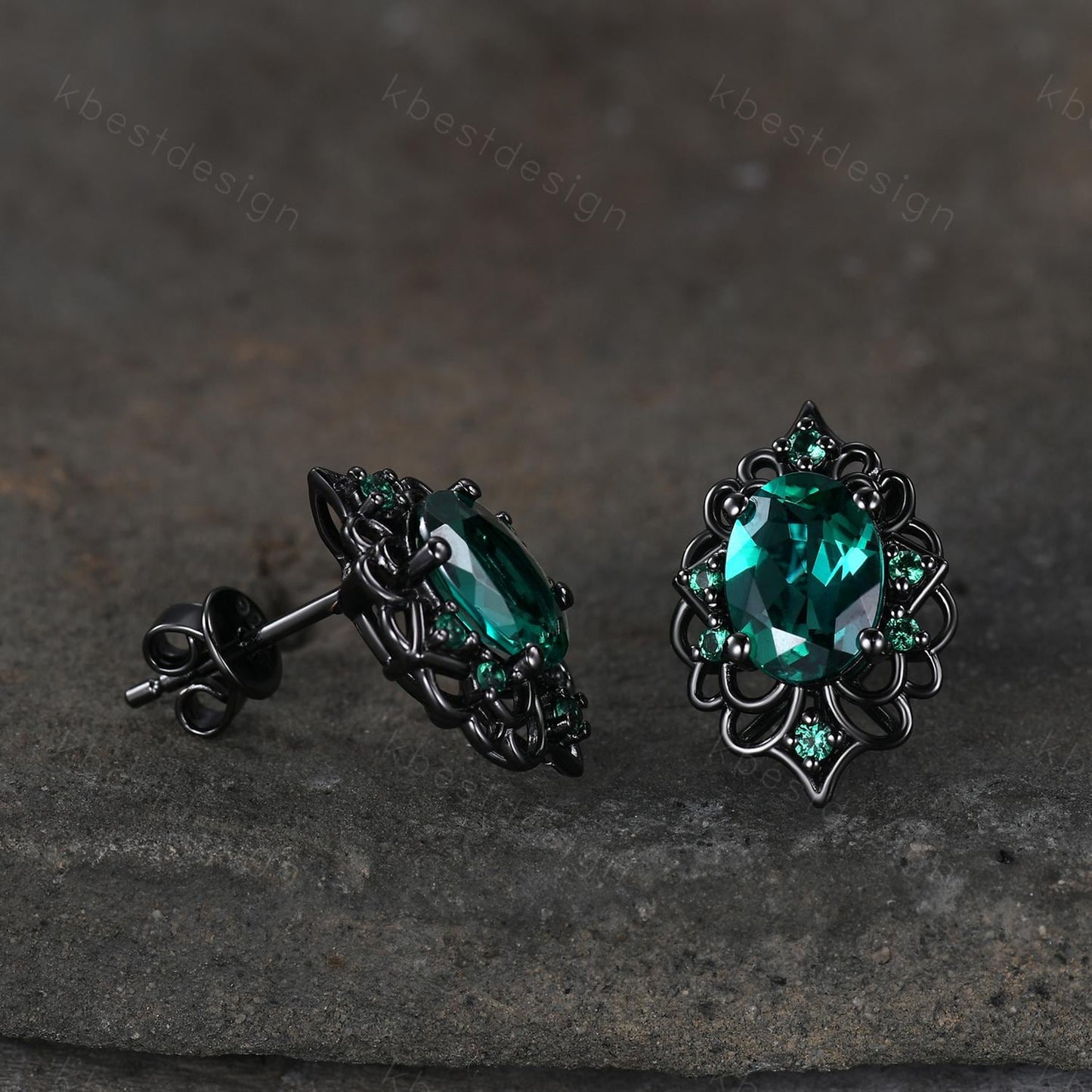 Antique emerald earrings women black gold earring studs oval cut emerald earrings art deco May birthstone studs anniversary gift for her