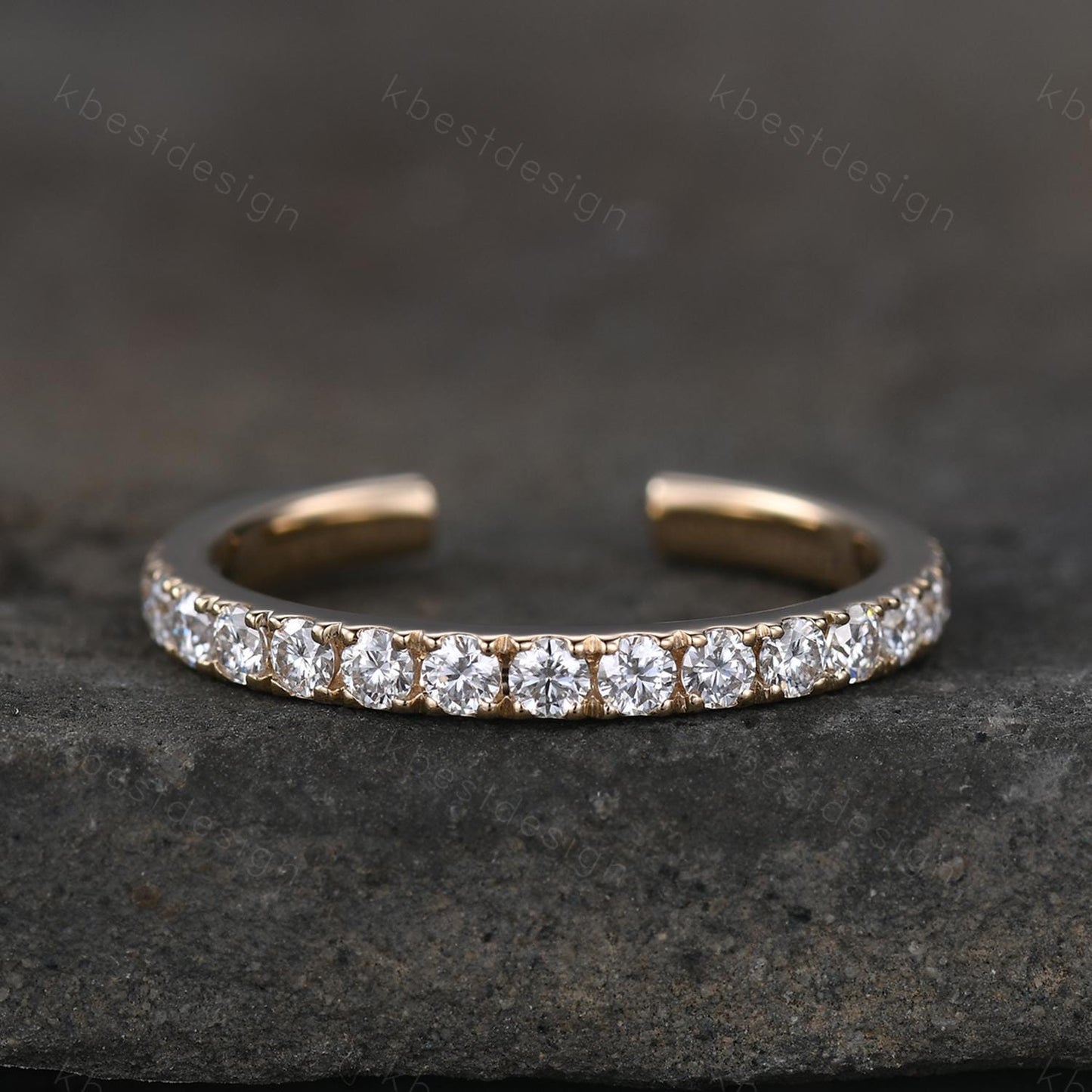 Open Gap Band 2mm Moissanite Wedding Band Eternity Stacking Band Colorless Moissanite Ring Women Matching Band Promise Anniversary Ring