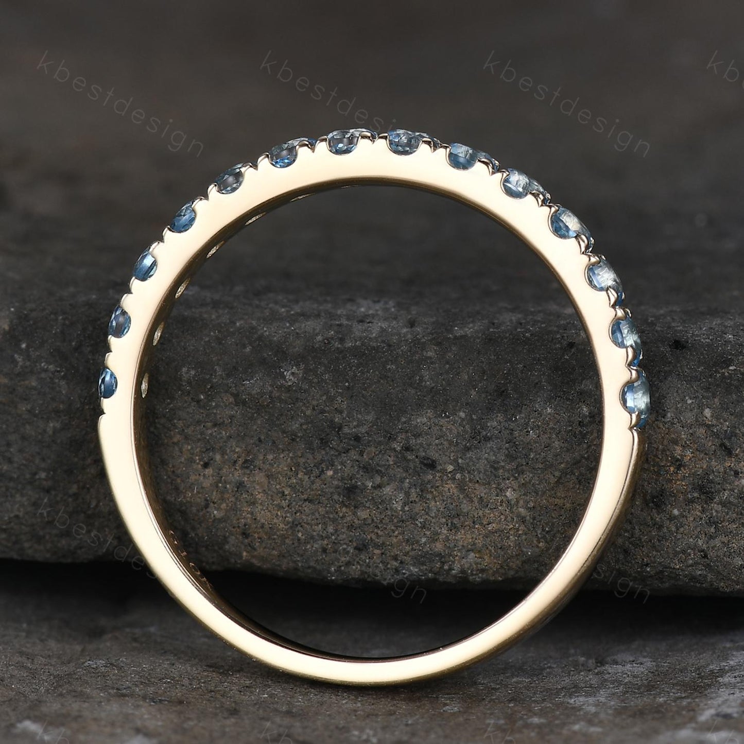 2mm Blue Topaz Wedding Band 14K Solid Gold Half Eternity Stacking Band December Wedding Band Women Matching Band Promise Anniversary Gift