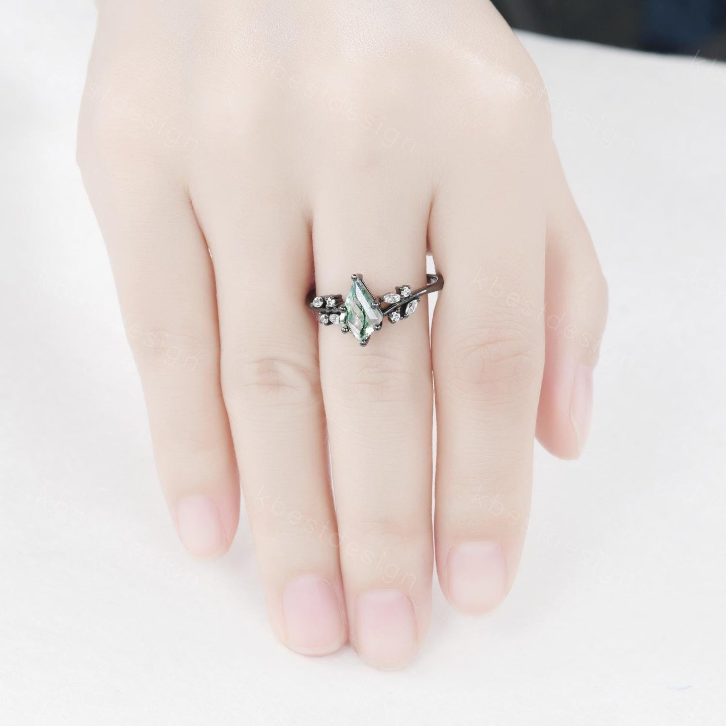 Vintage moss agate engagement ring unique black gold promise ring for women moissanite cluster ring kite cut bridal anniversary ring