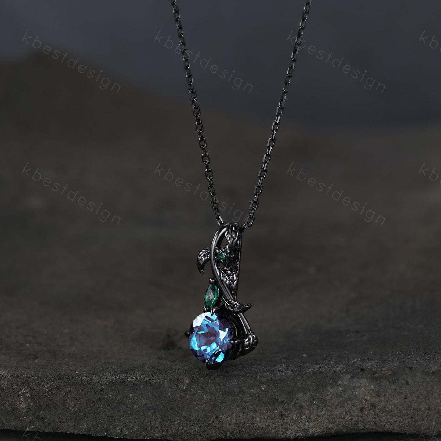 Gothic alexandrite necklace women black gold pendant necklace oval cut pendant art deco alexandrite necklace anniversary gift for her