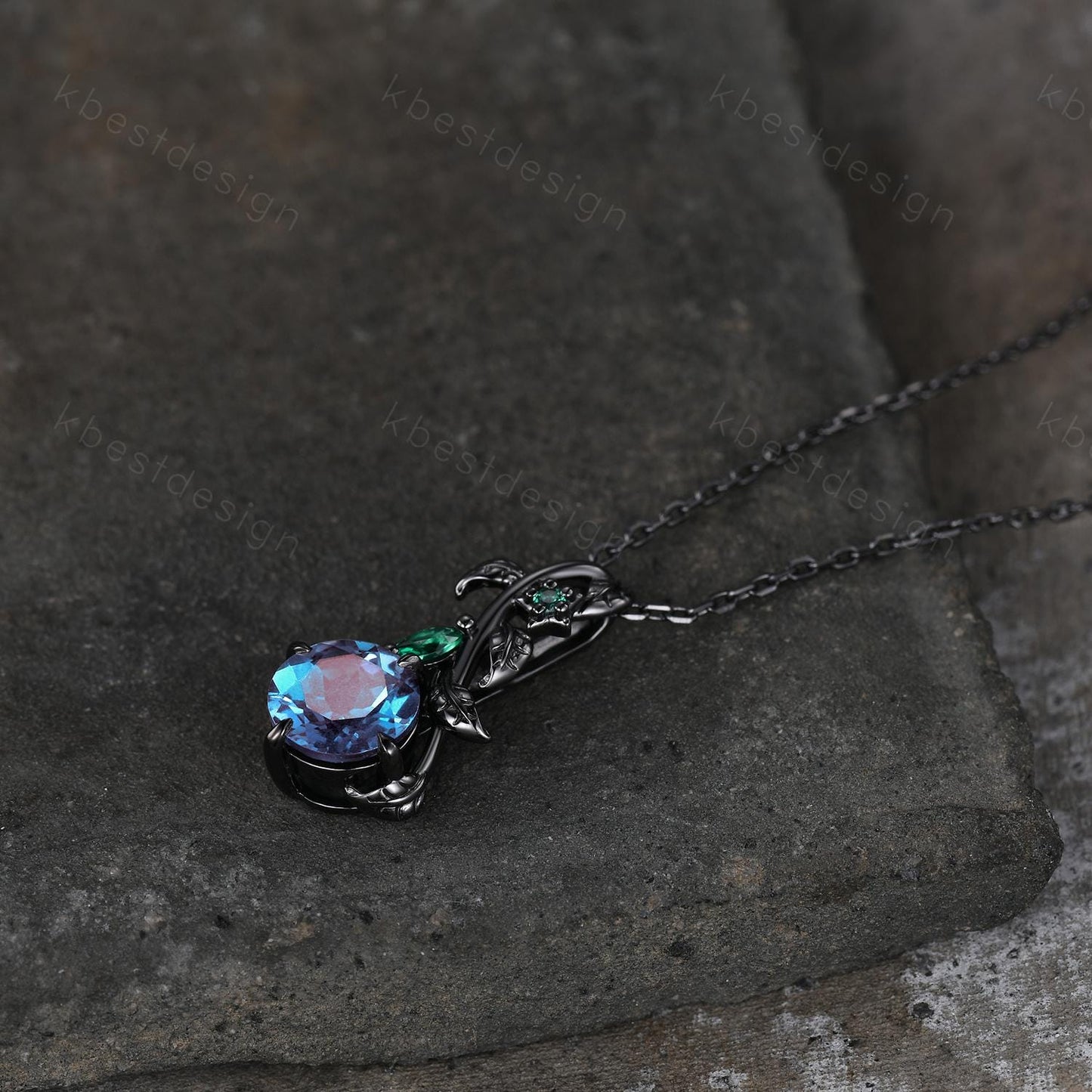 Gothic alexandrite necklace women black gold pendant necklace oval cut pendant art deco alexandrite necklace anniversary gift for her