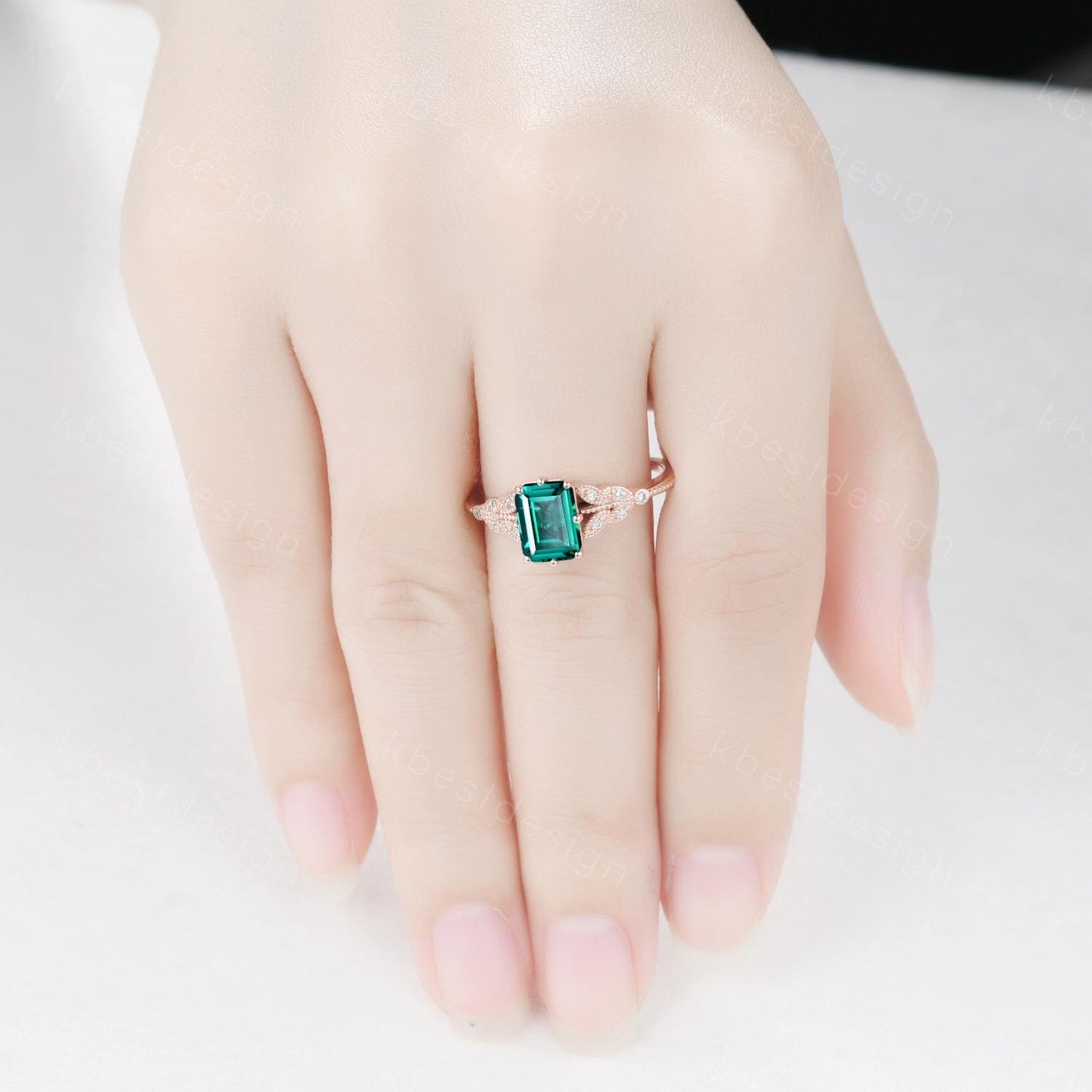 Emerald cut green emerald engagement ring rose gold art deco moissanite wedding ring butterfly style ring Emerald bridal promise ring