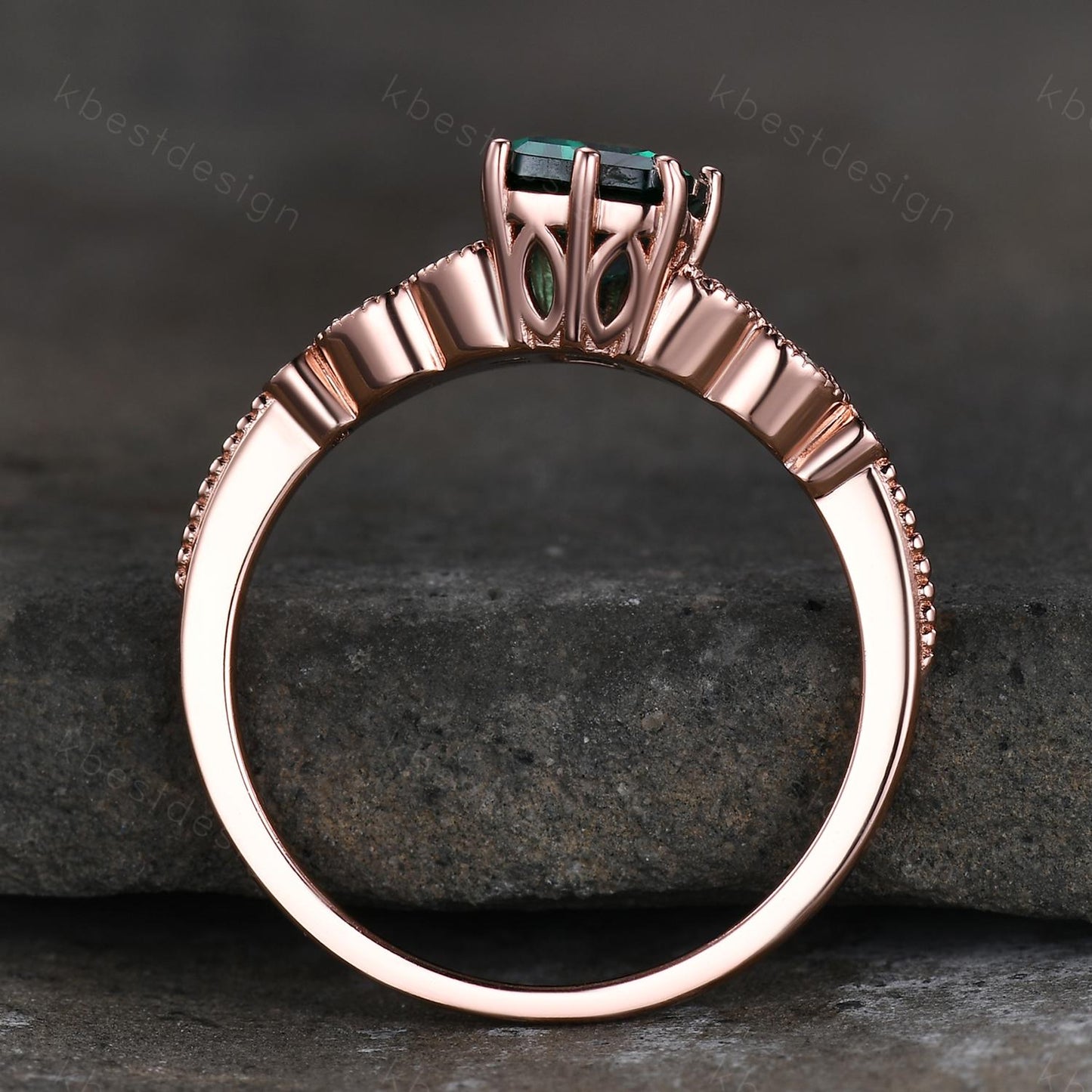 Emerald cut green emerald engagement ring rose gold art deco moissanite wedding ring butterfly style ring Emerald bridal promise ring