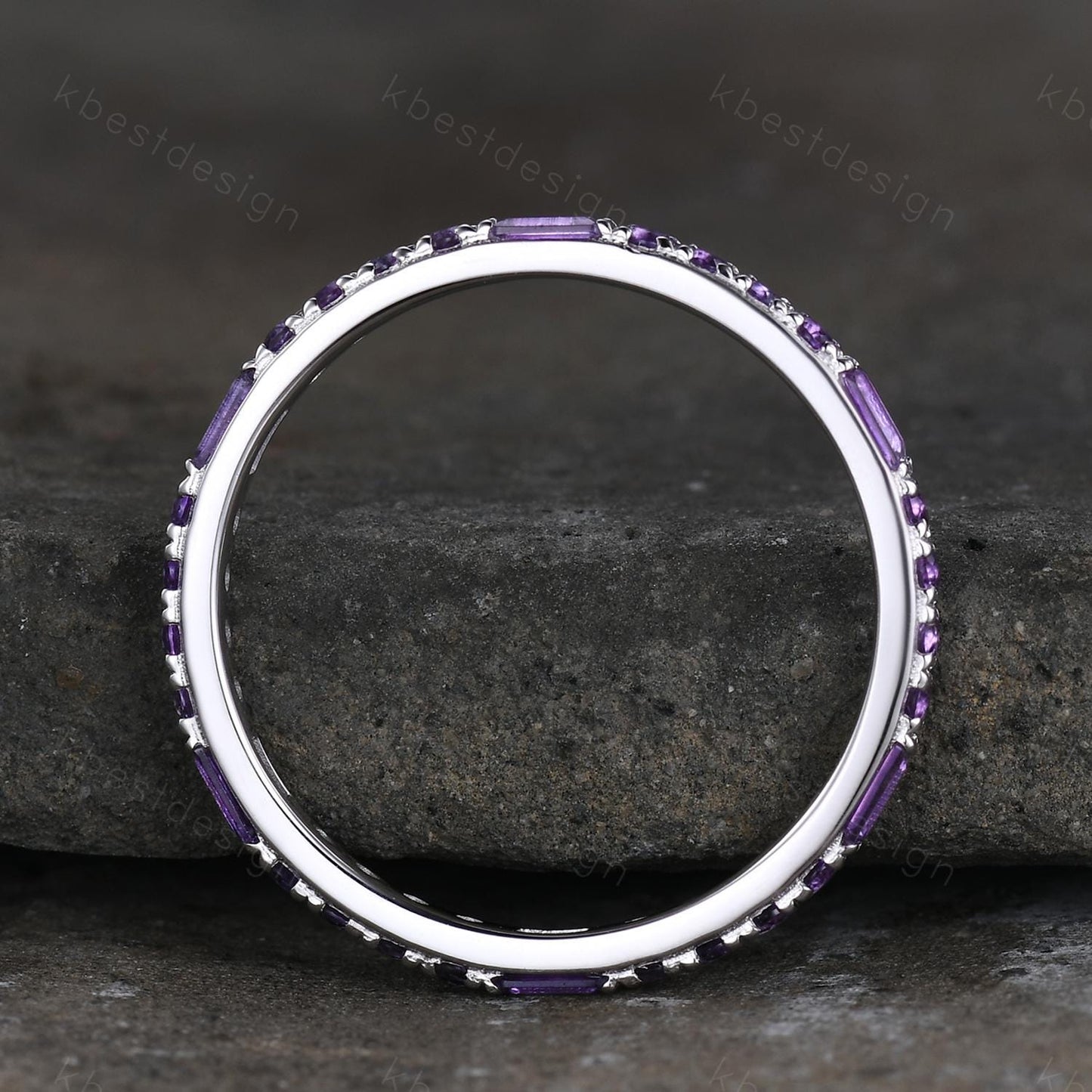 Baguette cut Amethyst Wedding Band Full Eternity Stacking Band Purple Amethyst Ring Women Matching Band Promise Anniversary Ring Gift