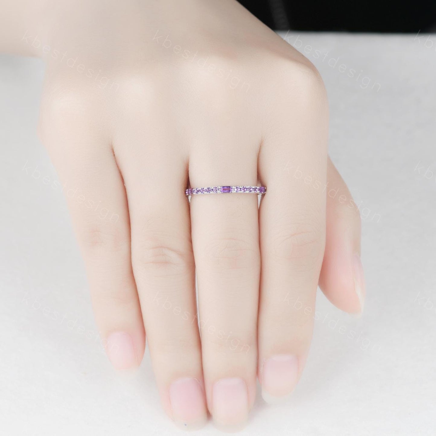 Baguette cut Amethyst Wedding Band Full Eternity Stacking Band Purple Amethyst Ring Women Matching Band Promise Anniversary Ring Gift